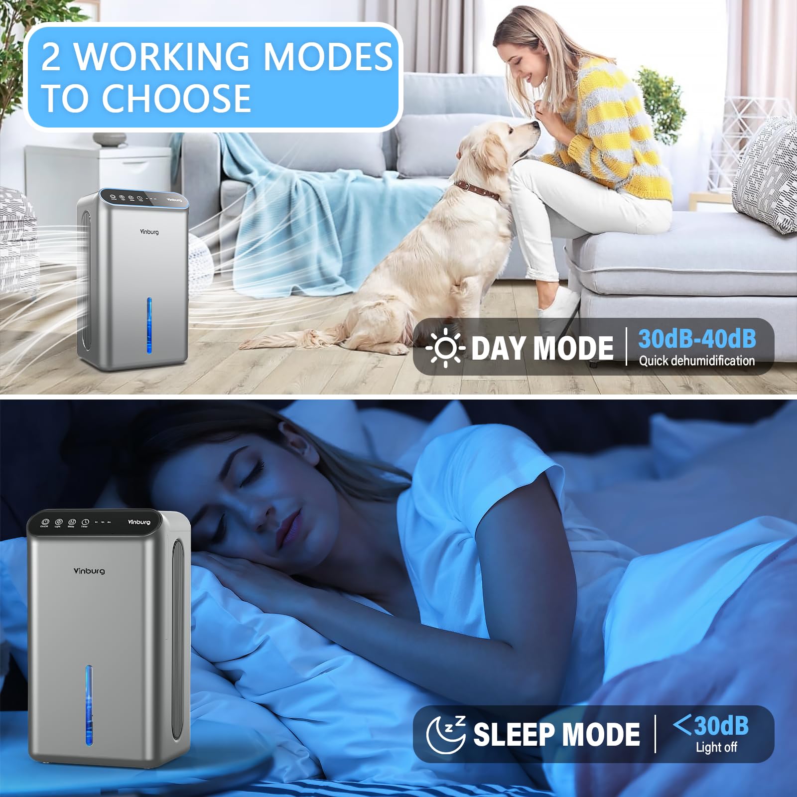 85 Oz Dehumidifier For Home, 800 Sq Ft Quiet Dehumidifier With Drain Hose, Reusable Filter, Sleep Mode, Auto Shut Off, Timer, Po