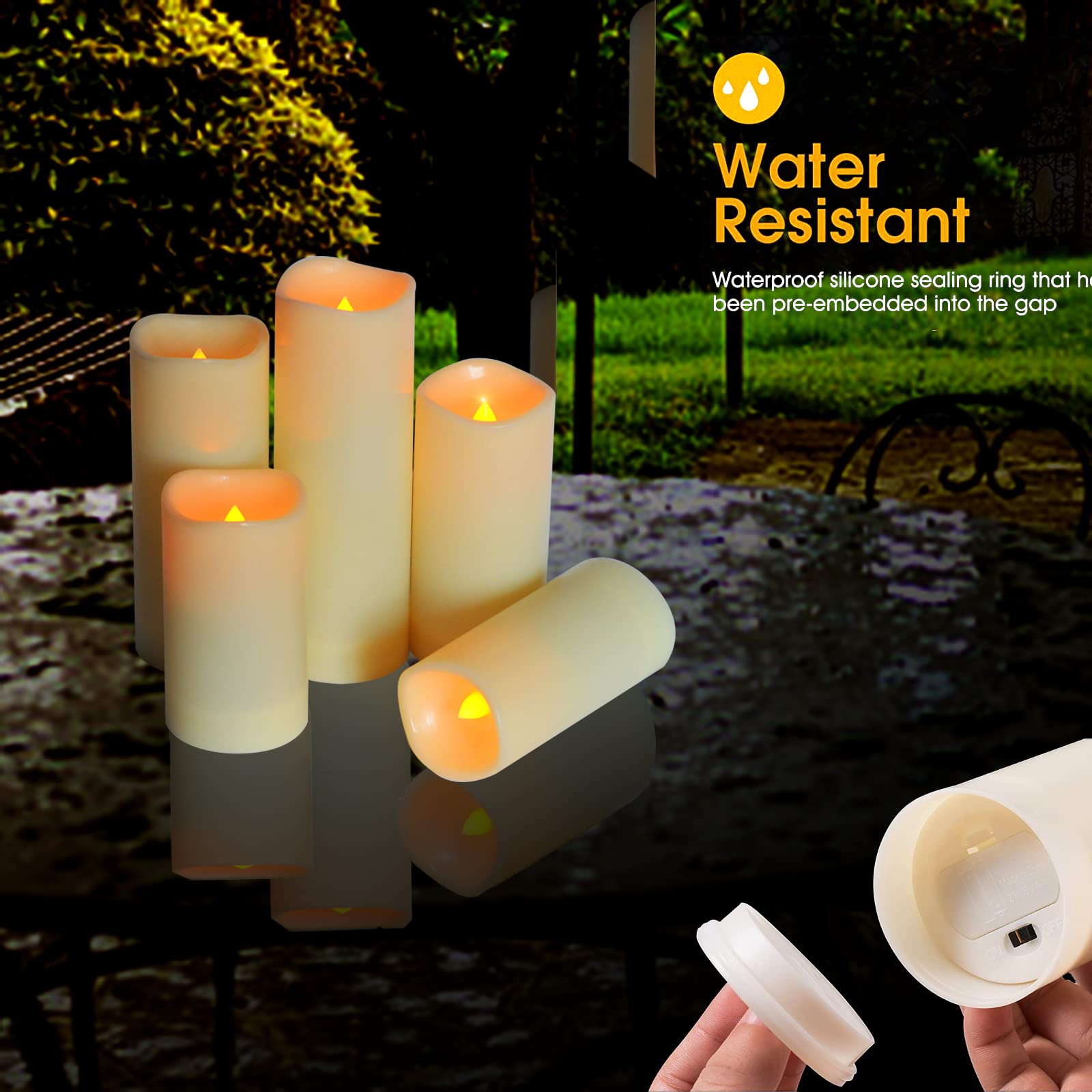 Sweetime Outdoor Waterproof Flameless Candles With Timer Controller   Led Flickering Pillar Plastic Weatherproof Candles,Slim El