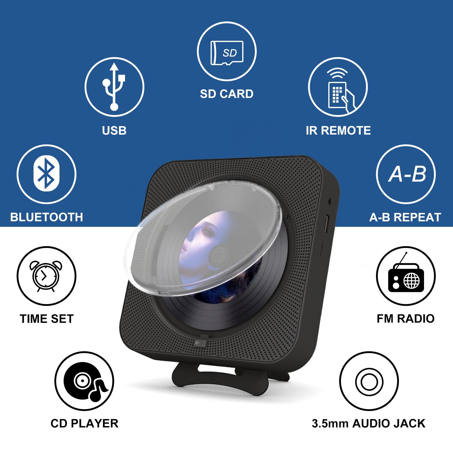 Micocious Portable Cd Player With Bluetooth Desktop Cd Player For Home Cd Music Players With Remote Control,Timer,Built In Dual