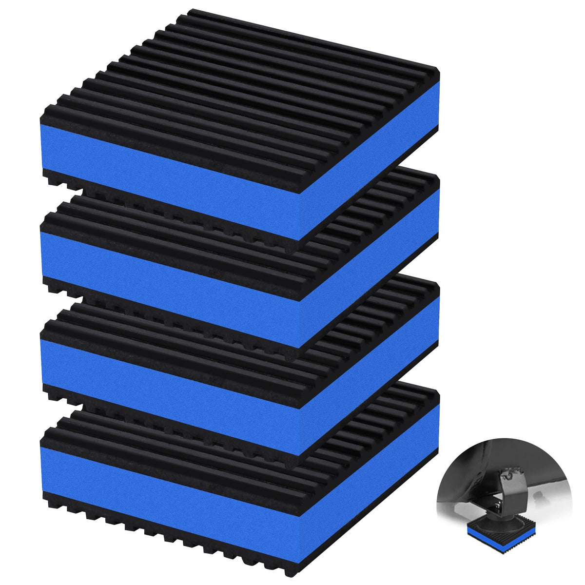 Phepetroll 4P Anti Vibration Pads 3'' X 3'' X 7/8'' Sound Isolation Ribbed Rubber Mats With Eva Center, Heavy Duty Vibration Iso