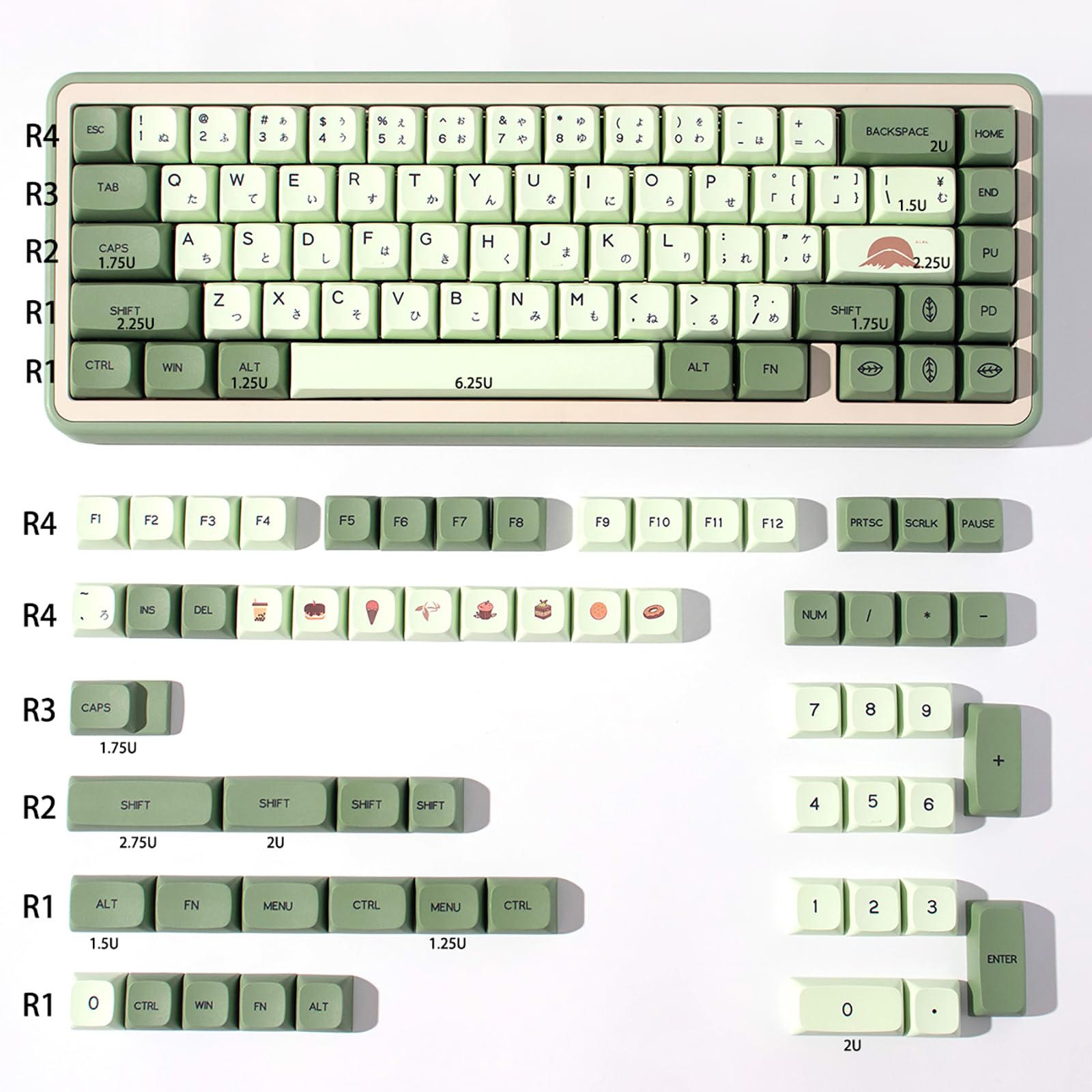 Sumgsn Pbt Dye Sub Matcha Keycaps Xda Profile 124 Keys Fit For 60% 65% 95% Cherry Mx Switches Mechanical Keyboard