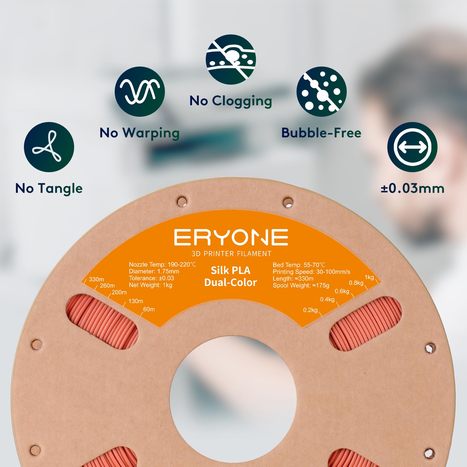 Eryone Silk Dual Color Filament Pla 3D Printer 1.75Mm +/  0.03Mm, Coextrusion Filament Pla Shiny Filament 1Kg(2.2Lbs), Gold Copp