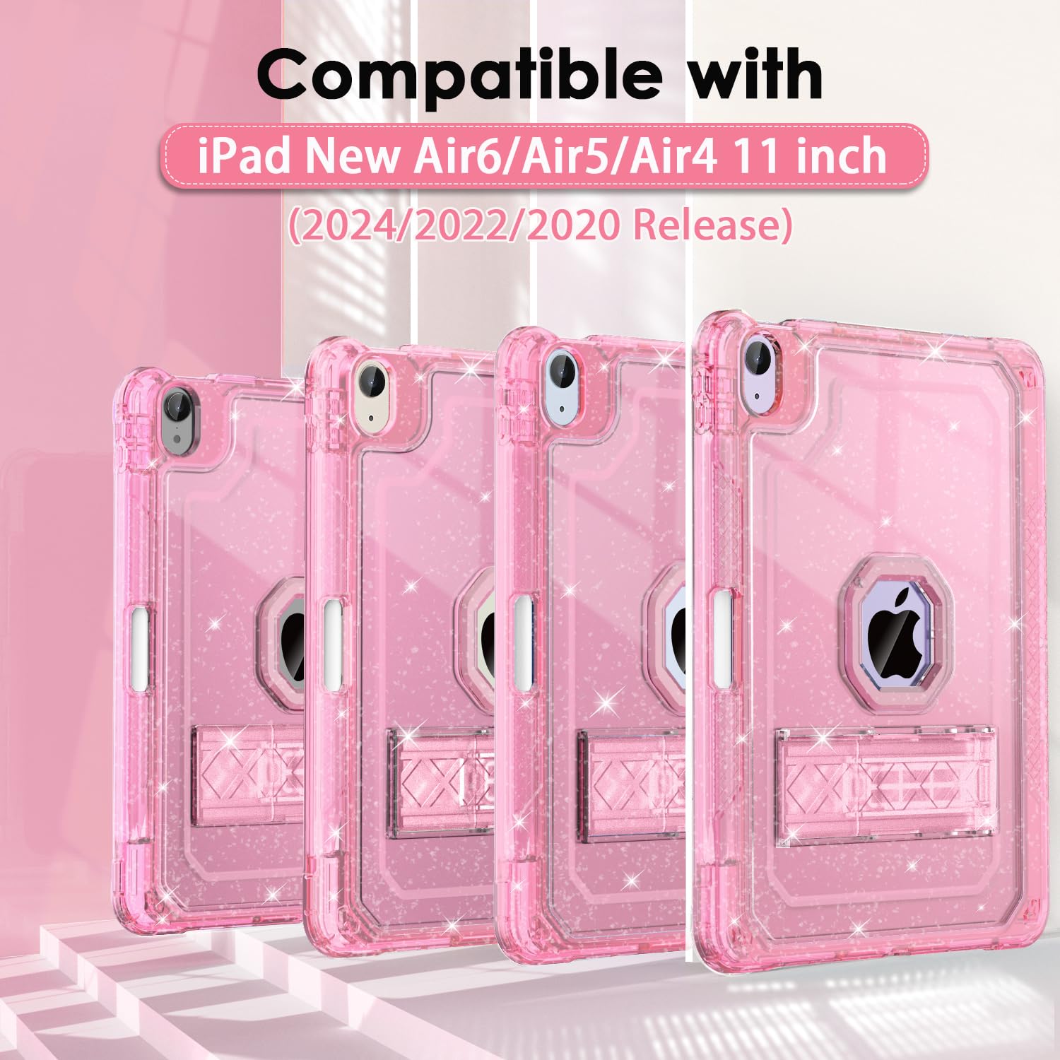 Zonefoker For Ipad Air 6Th 11 Inch M2 Generation Case 2024, Ipad 5Th/4Th 11 Inch 2022/2020, Pink Glitter Slim Cover With Pencil