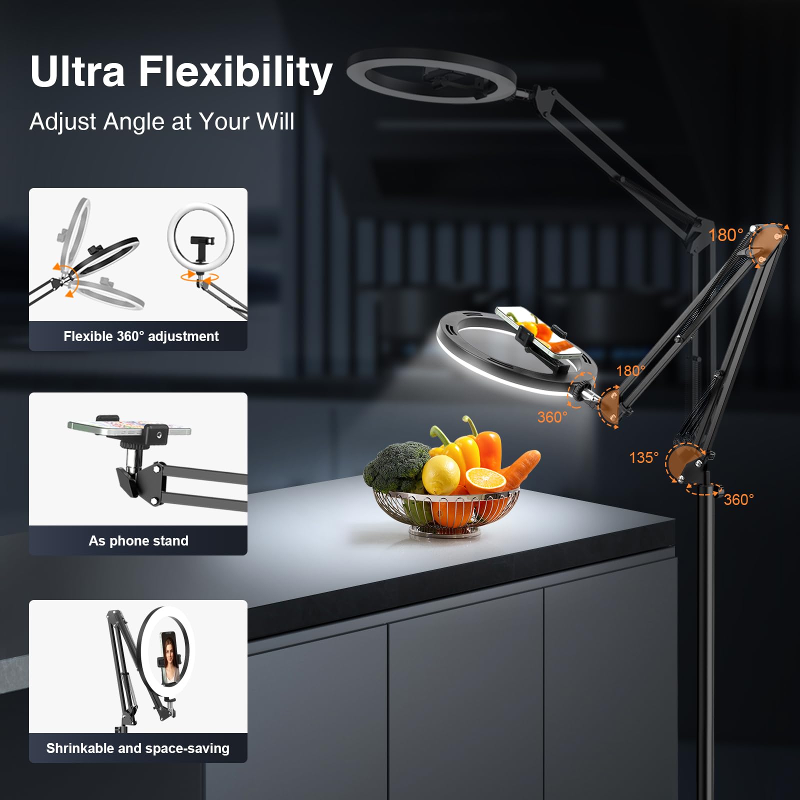 Ring Light With Stand Tripod For Iphone - Evershop 10    Overhead Camera Mount, 70.8    Tall Adjustable Selfie Light With Phone