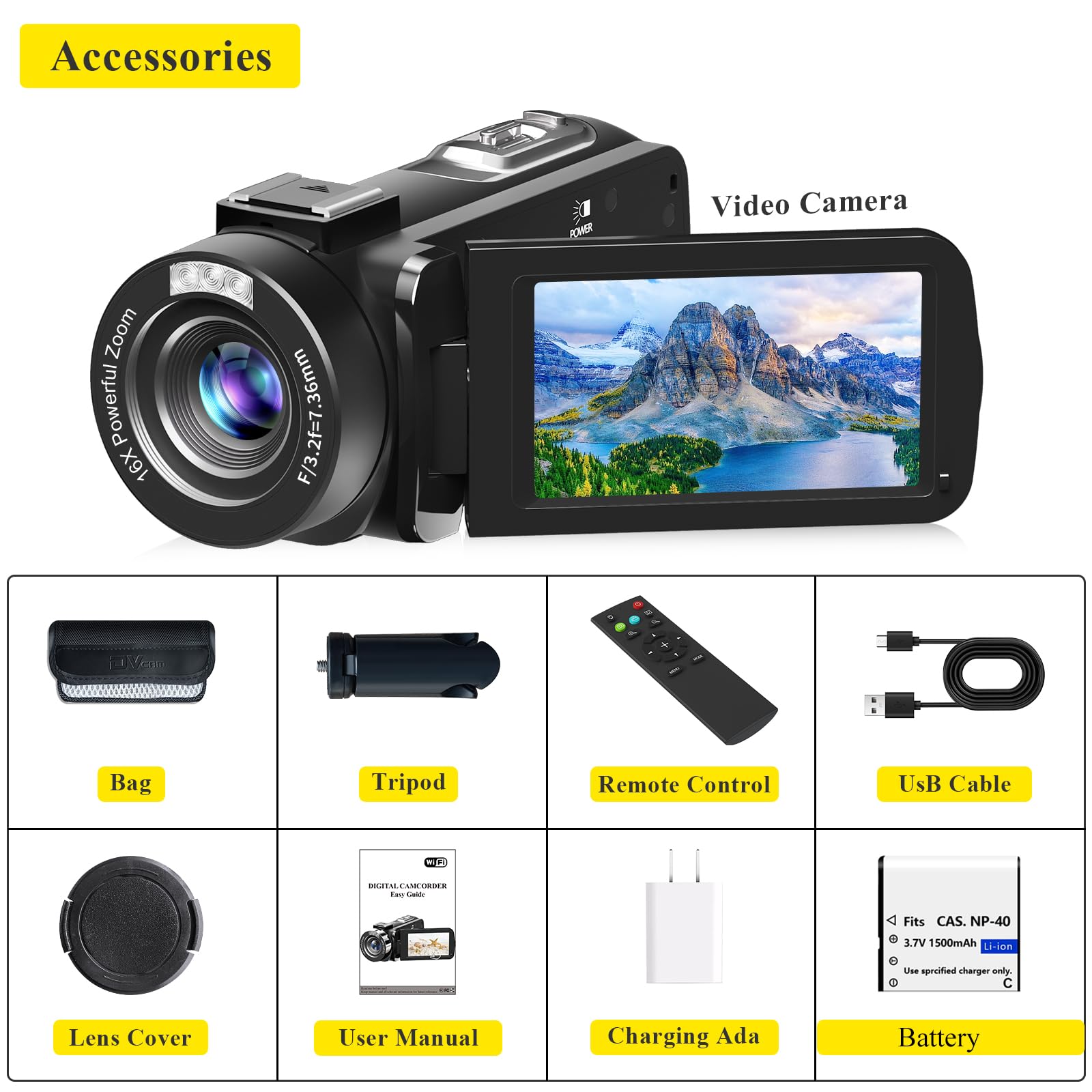 Video Camera, Full Hd 1080P 30Mp Camcorder, Vlogging Camera For Youtube With Infrared Night Vision, 18X Digital Zoom 3.0 Lcd Scr
