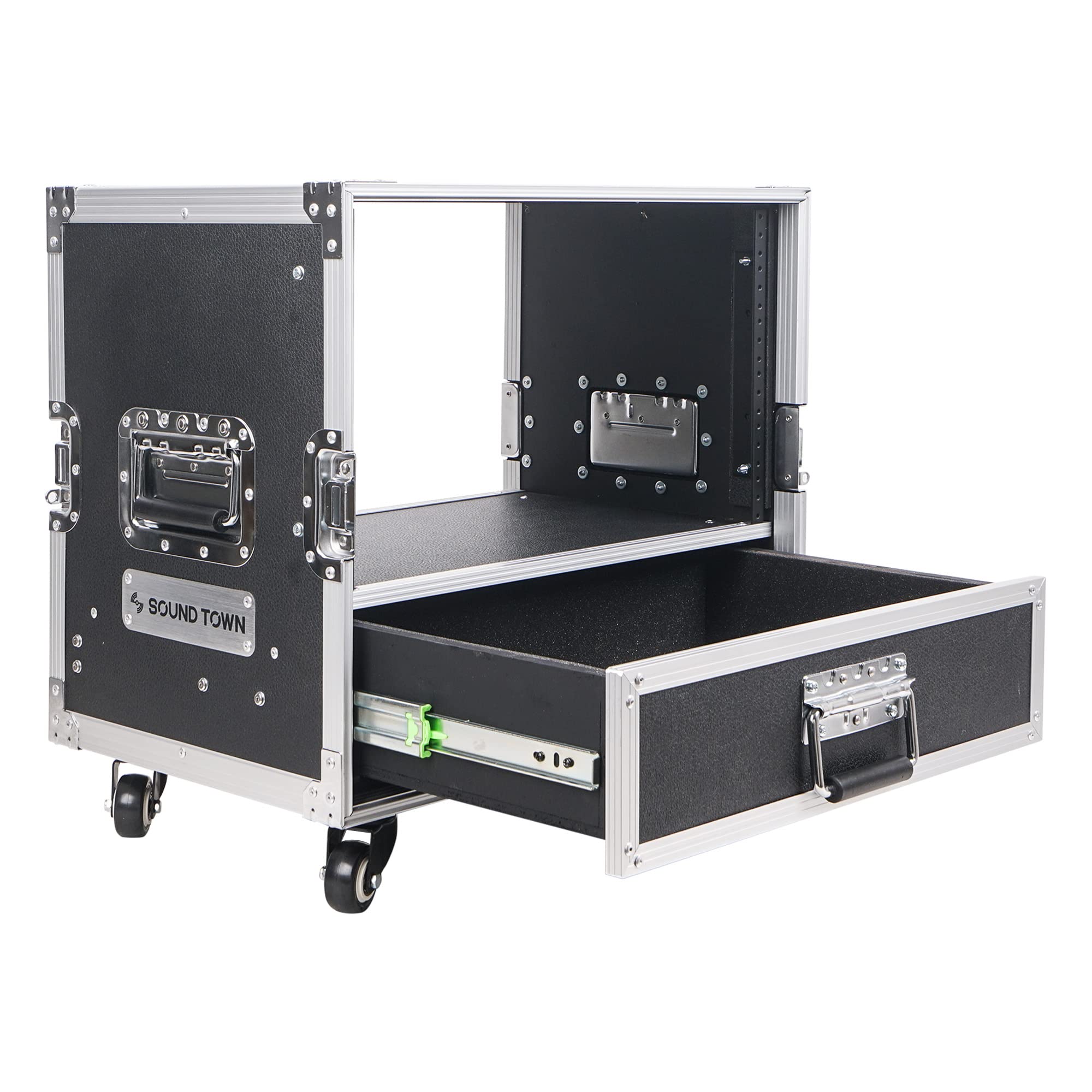 Sound Town 6U Rack Case With 2U Rack Drawer, Casters, For 19' Amps, Mixers, Microphone Receivers (Strc 6U2Dr)