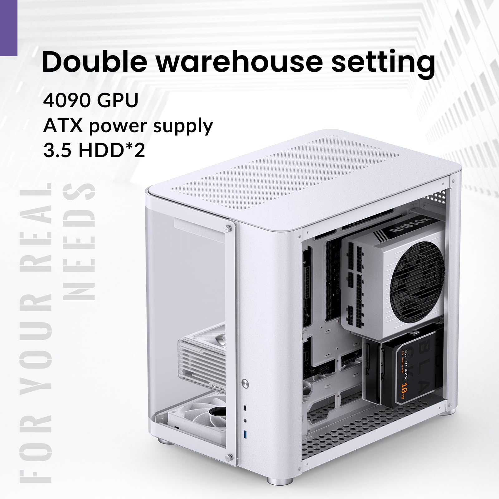 Jonsbo Tk 2 White Atx Mid Tower Pc Case,Hyperboloid Glass Design, Separated Cabinet Structure, Al Alloy Shell Desktop Computer C