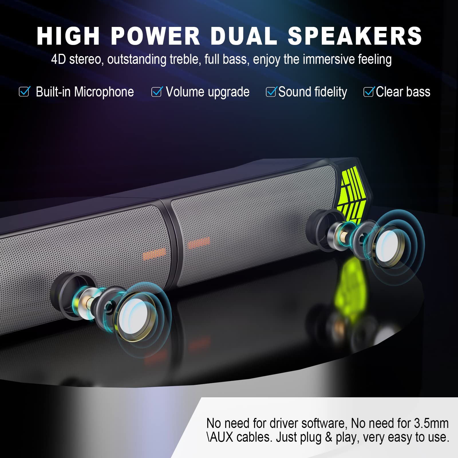 Gaming Speakers For Pc, Computer Speakers For Desktop Monitor With Bluetooth, 2 In 1 Computer Speaker Soundbar, Can Be Split And Combined Freely