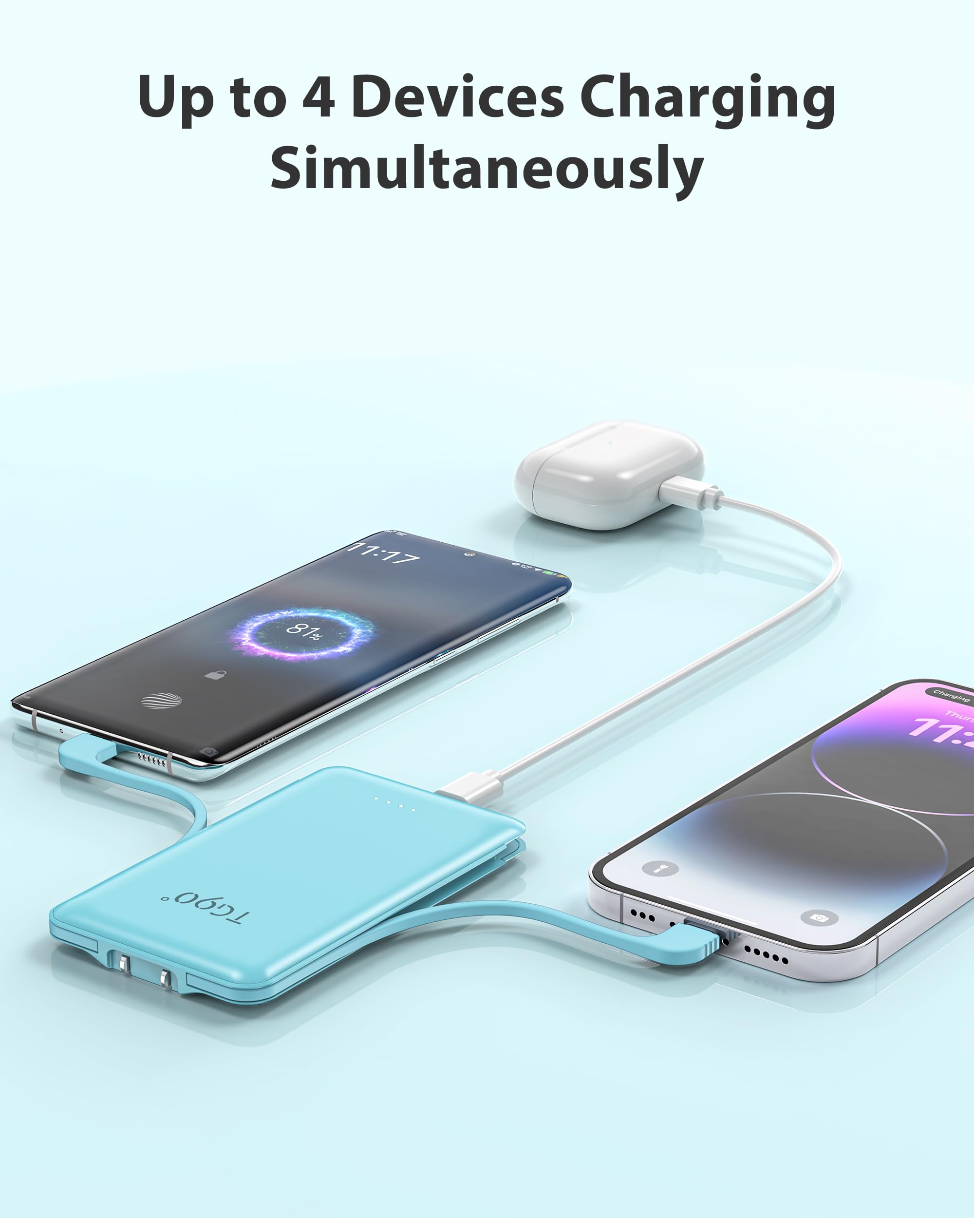 Tg90 5000Mah Portable Charger With Built In Foldable Ac Wall Plug And Cables, Usb C Ultra Small Power Bank External Battery Pack