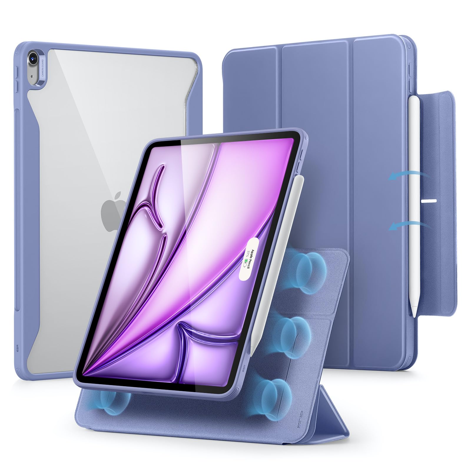 Esr For Ipad Air 13 Inch Case M2(2024), Ipad Air 13 Case With Pencil Holder, Removable Magnetic Cover, Vertical Stand, Fully Supports Pencil Pro And Pencil(Usb C), Rebound 360 Series, Lavender
