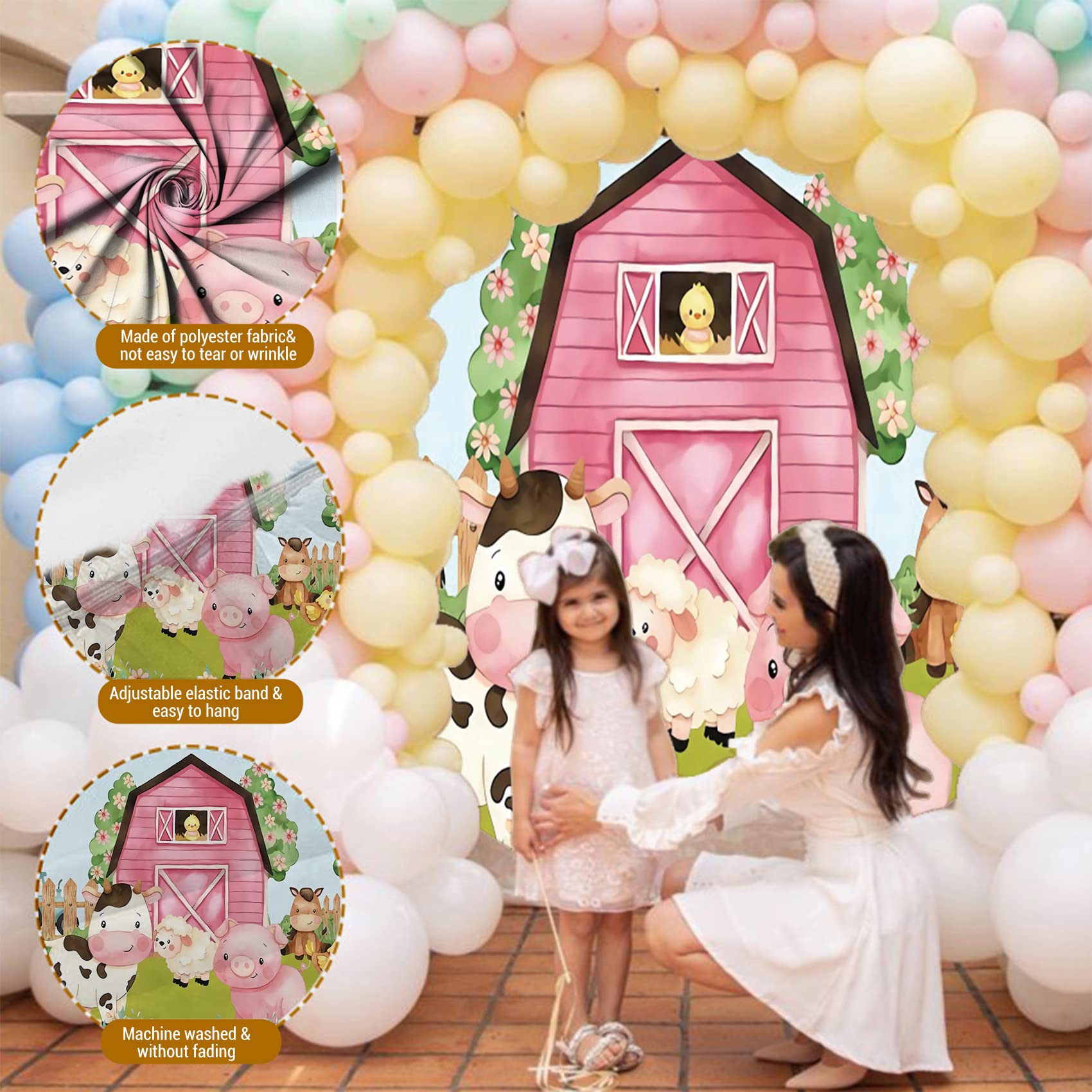 7X7Ft Round Farm Animals Theme Backdrop For Photography Farm Barn Animals Round Backdrop Cover For Kids Party Cartoon Farm Anima