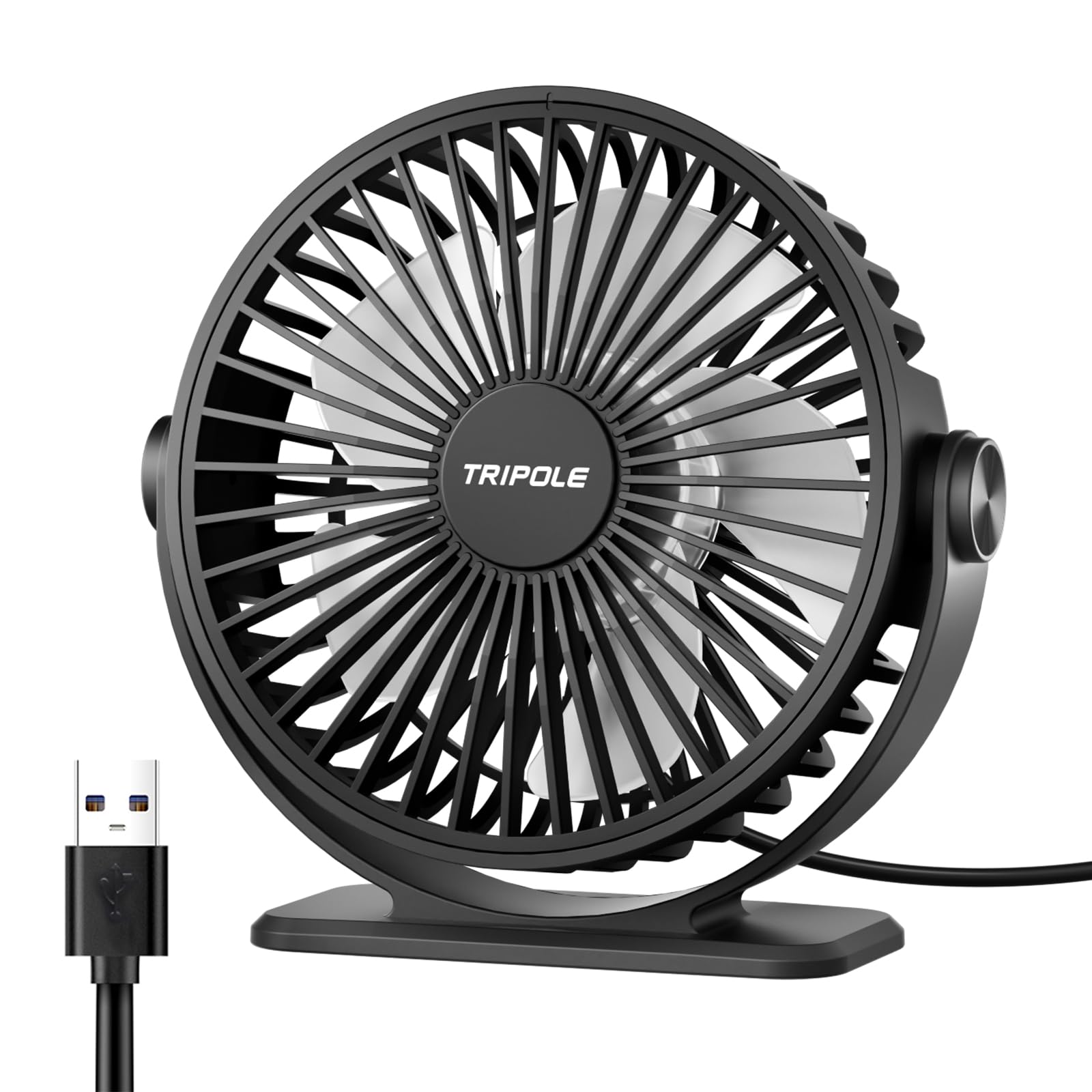 Tripole Desk Fan Usb Powered Small Portable Fan, 3 Speeds Adjustable Strong Breeze Mini Personal Fan, 360 Rotation Quiet Plug In
