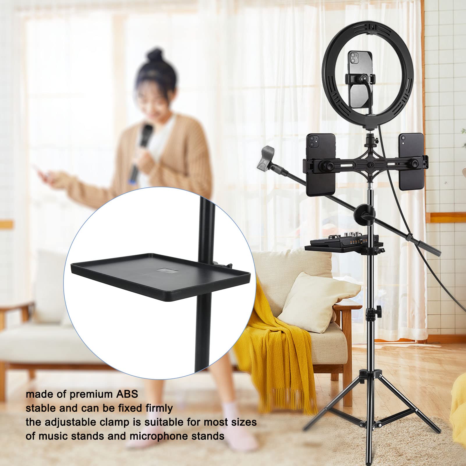 Dilwe Sound Card Tray Metal Shelf Bracket, Heavy Duty Tray For Standard Speaker Stand Microphone Stand Rack Tray Holder For Stag