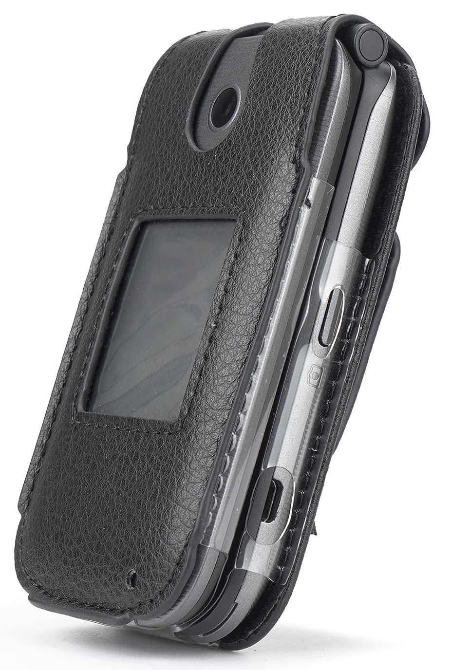 Case For Coolpad Belleza Flip Phone, Nakedcellphone [Black Vegan Leather] Form Fit Cover With [Built In Screen Protection] And [