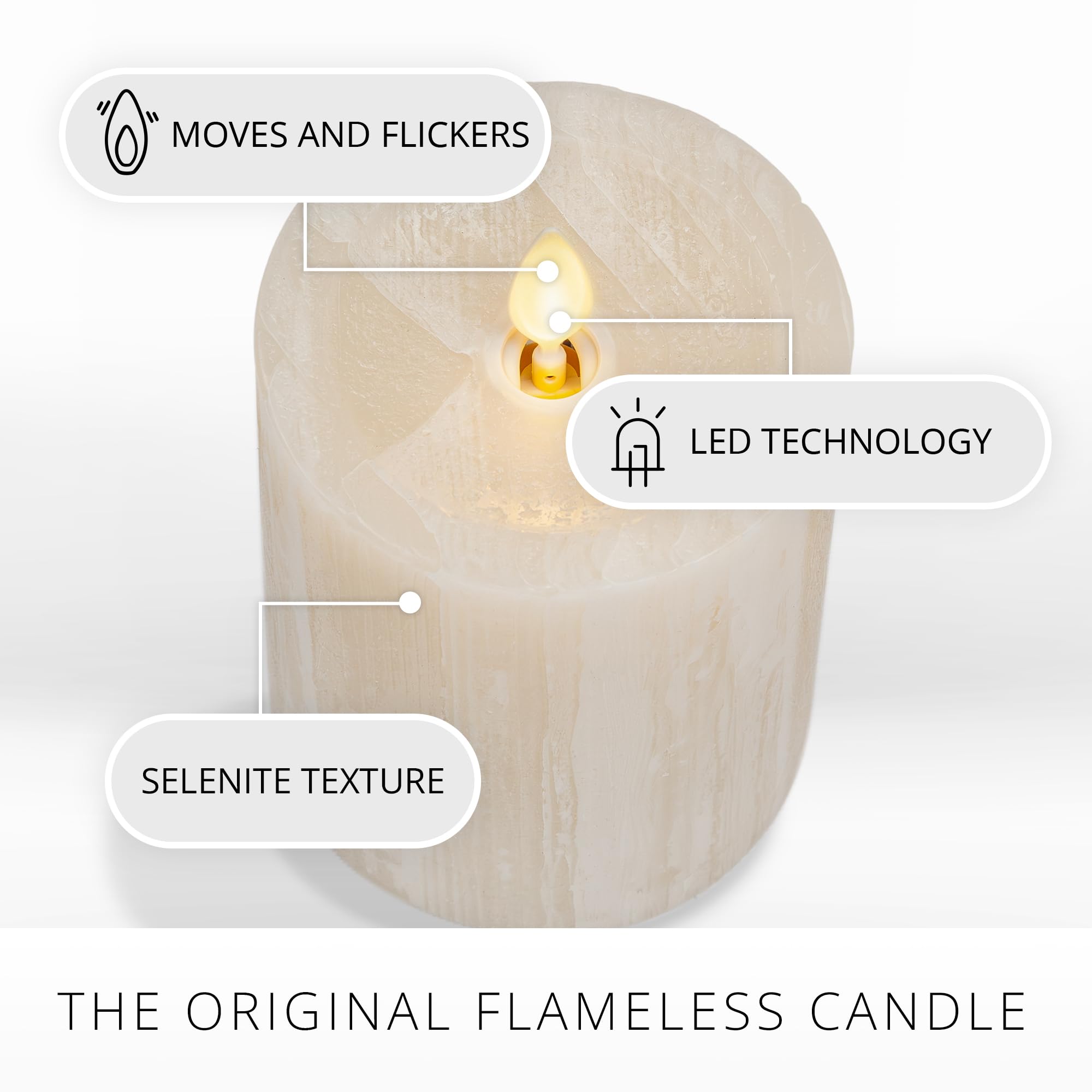 Luminara Selenite Looking Flameless Candle, White Swan 3'' X 4.5'', Battery Operated Real Wax Moving Flame Led Pillar W/Timer, H