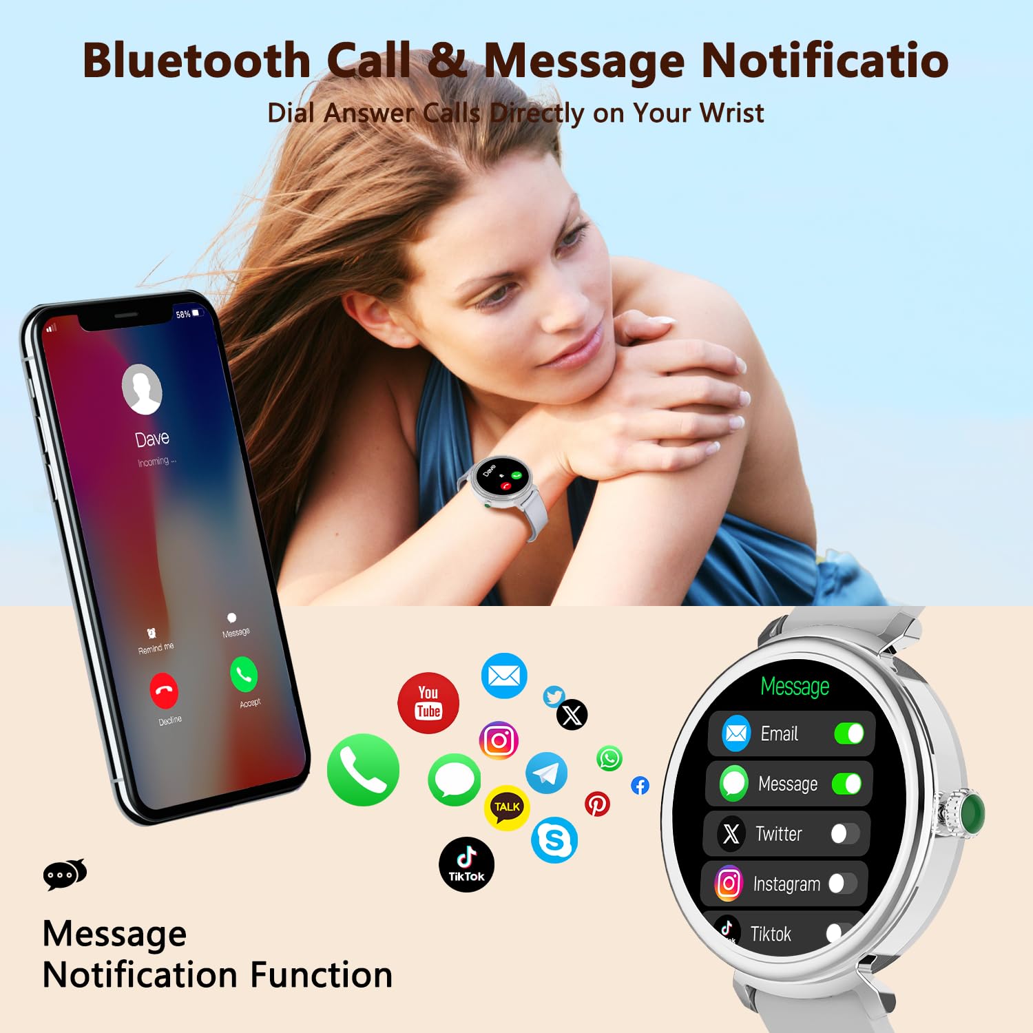 Azgqswr Smart Watch For Women With Answer/Make Call,1.27'' Hd Waterproof With Diy Faces,Fitness Tracker Smart Watch With Heart R