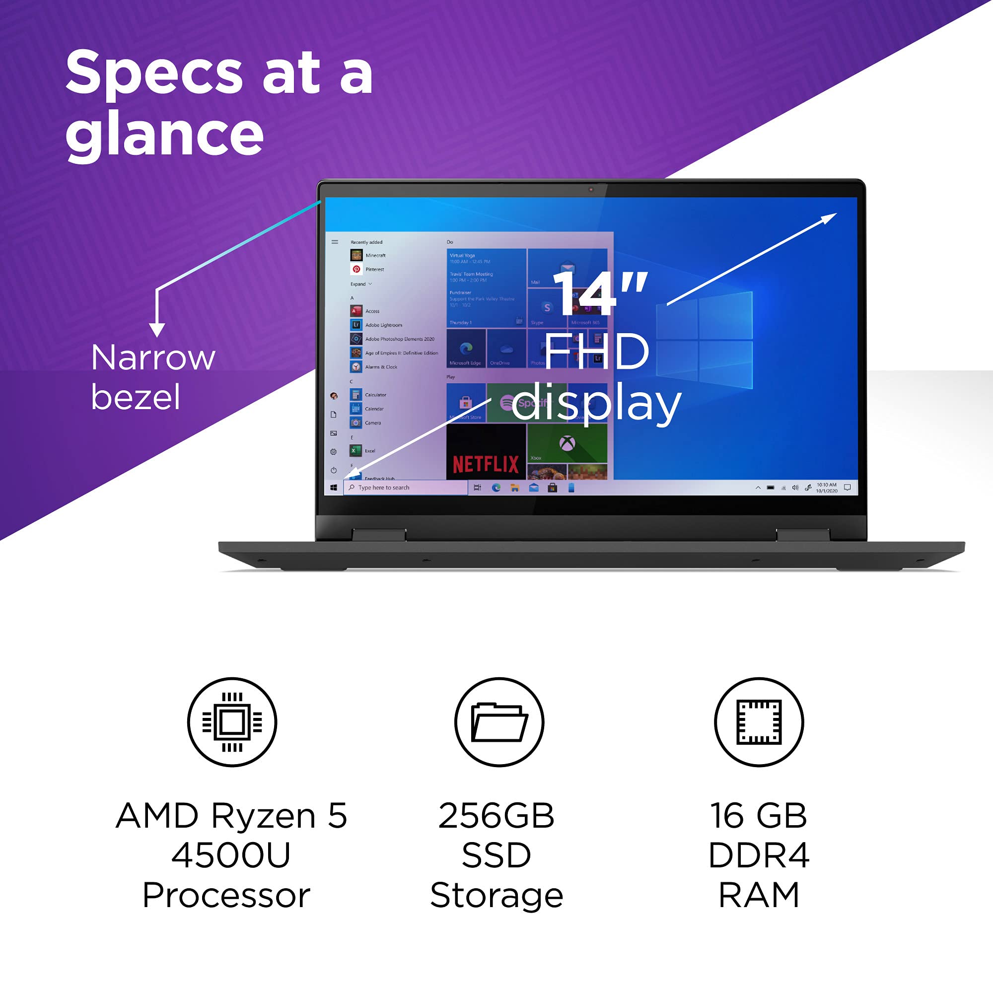 Lenovo Flex 5 Laptop, 14.0'' Fhd Touch Display, Amd Ryzen 5 5500U, 16Gb Ram, 256Gb Storage, Amd Radeon Graphics, Windows 11 Home