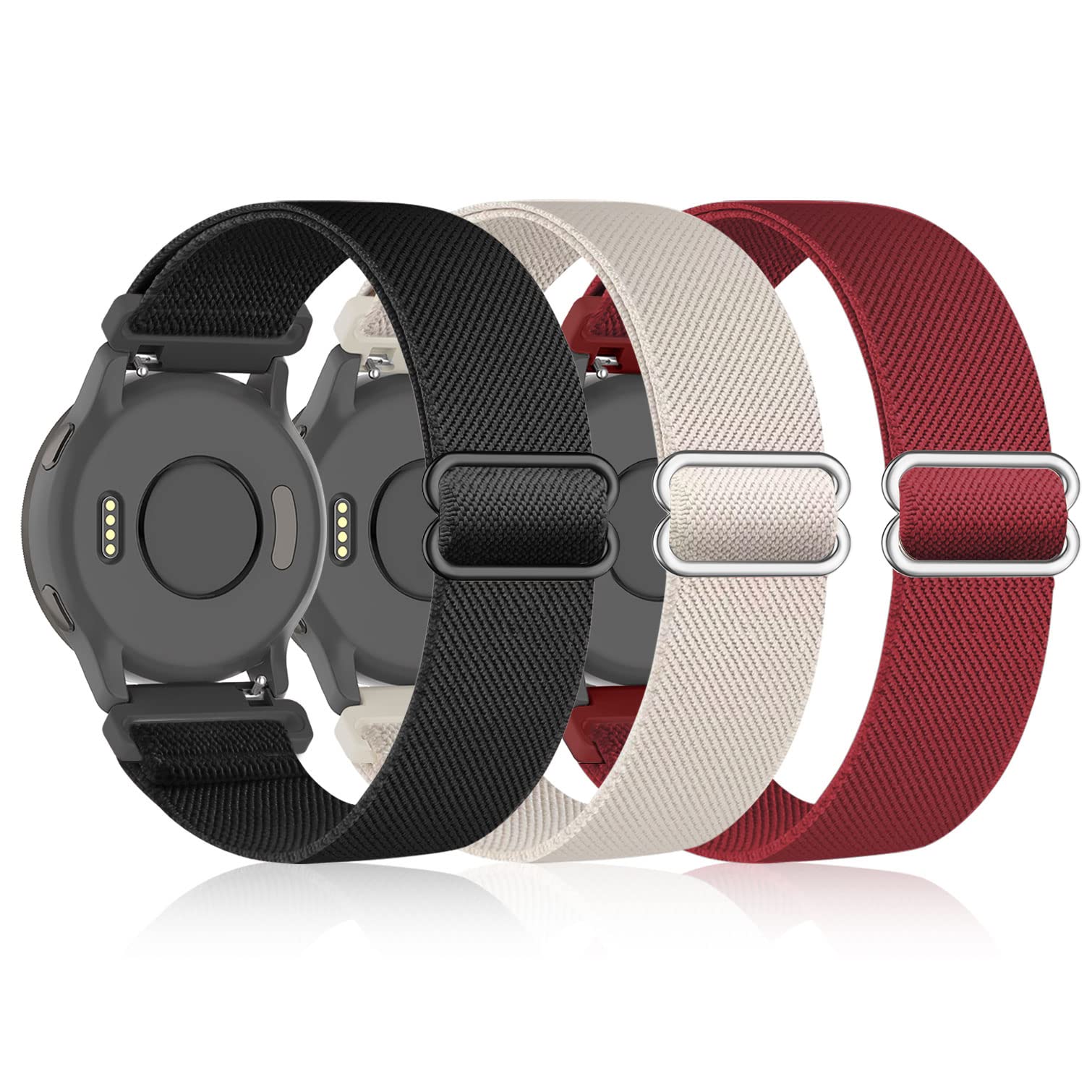 Bolesi 3 Pack 18Mm Stretchy Nylon Watch Bands For Garmin Venu 2S / Venu 3S /Vivoactive 4S/ Vivoactive 3S,Soft Sport Band Quick R