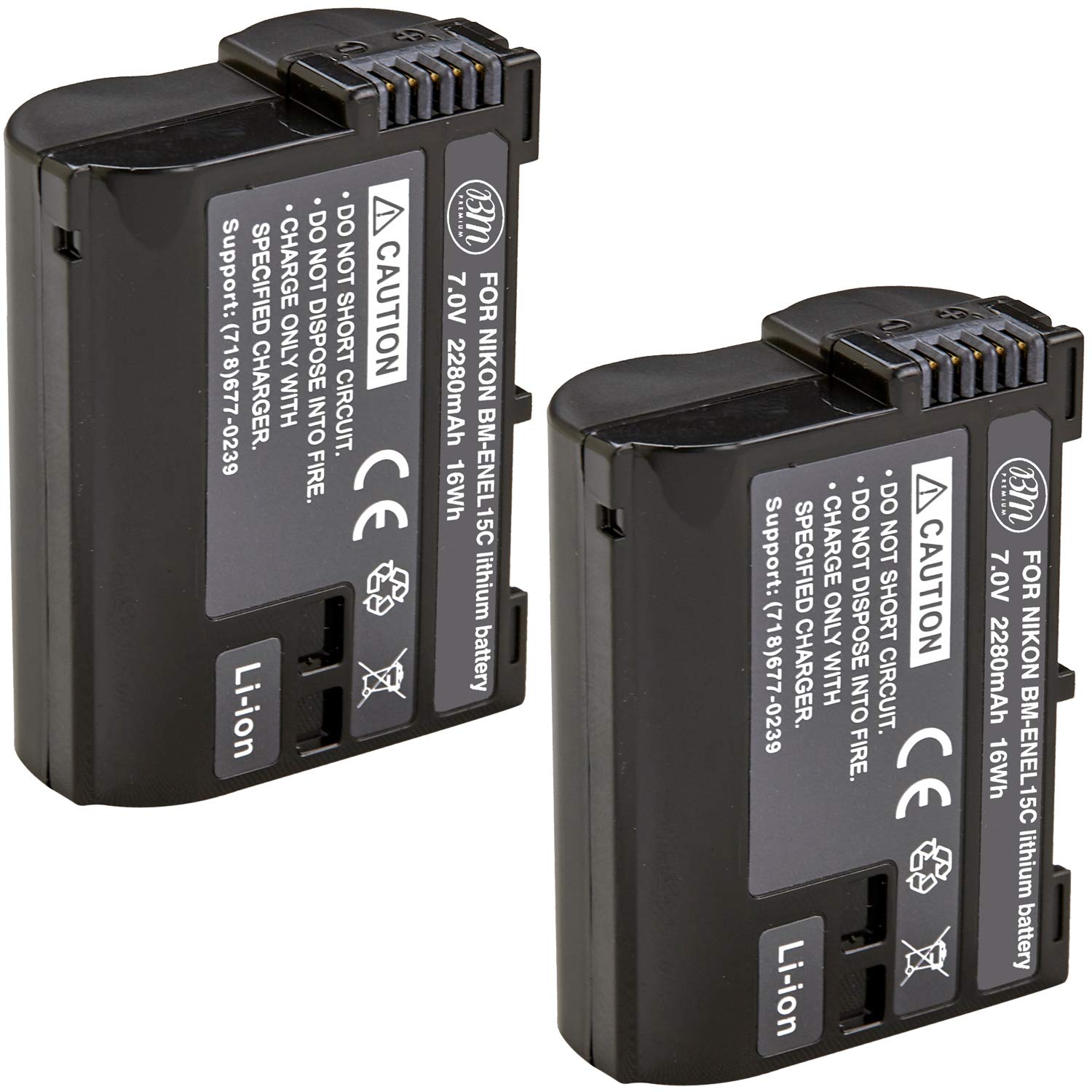 BM Premium 2 Pack of EN EL15C High Capacity Batteries for Nikon Zf, Z5, Z6, Z6 II, Z7, Z8, Z7II, D780, D850, D7500, 1 V1, D500, D600, D610, D750, D800, D810, D810A, D7000, D7100, D7200 Cameras