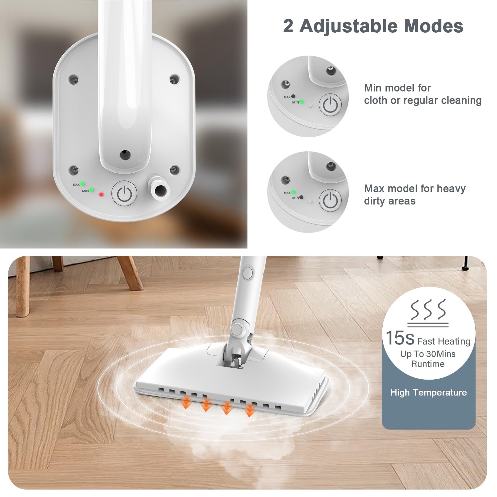 Steam Cleaner, 6 In1 Rotated Steam Mop Cleaner With 2 Modes, 2 Microfiber Pads, 400Ml Removable Tank, 23Ft Power Cable, Detachab