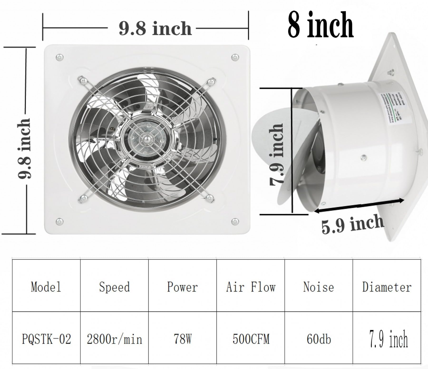 Aydomer 8 Inch Exhaust Fan 73W Through Wall Installation Ventilation Fan 110V Exhaust Smoke Fan For Kitchen, Bathroom,Laundry Ro