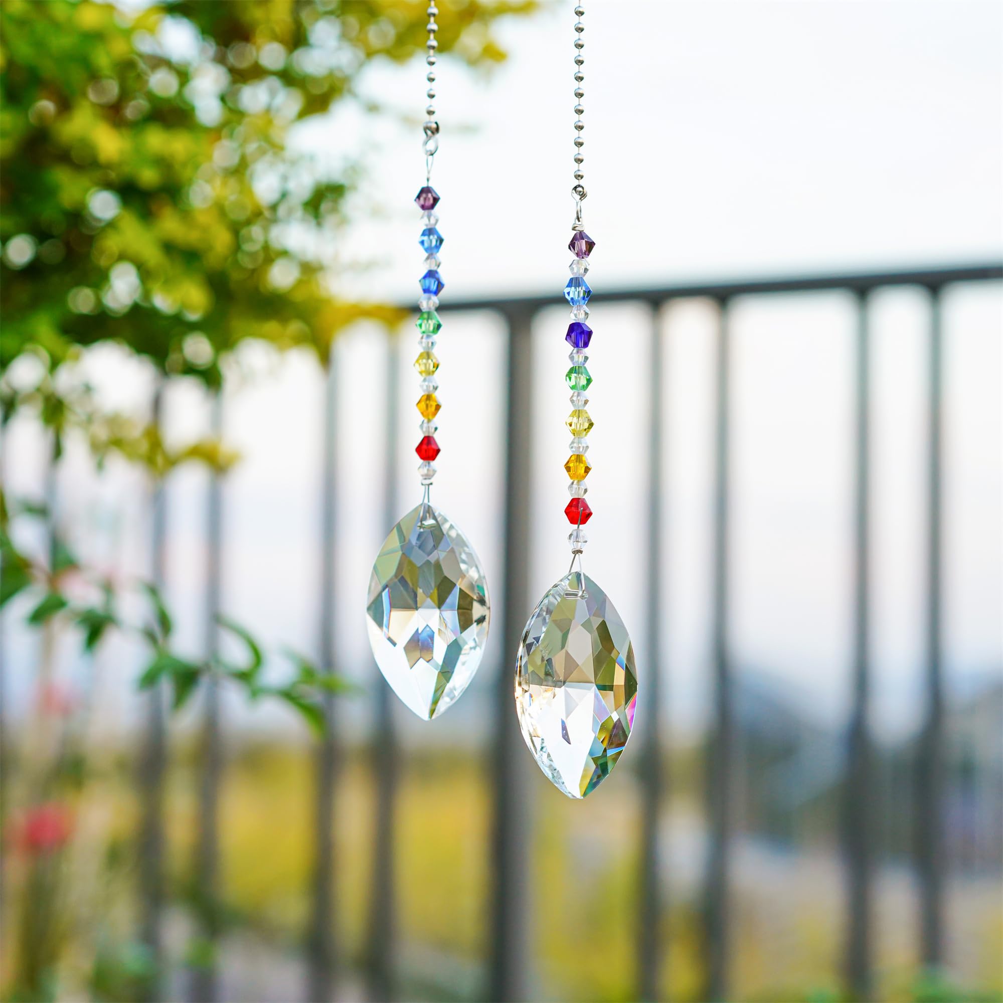 Crystal Ceiling Fan Pull Chains Chakra Hanging Pendants Prism Suncatcher, Pack Of 2 (50Mm Horse Eye)