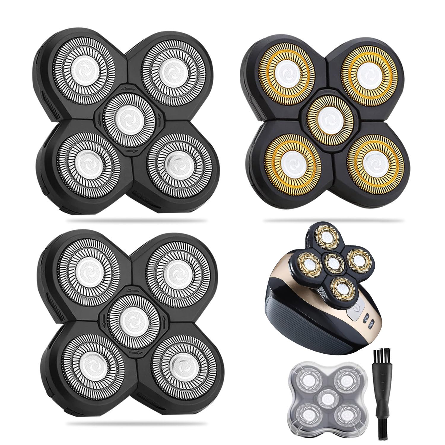 Foxsonic 3 Pcs 5 Blades Universal Head Shaver Replacement Heads For Head Shaver, Compatible Mainstream Shaver Brands, Head Shave