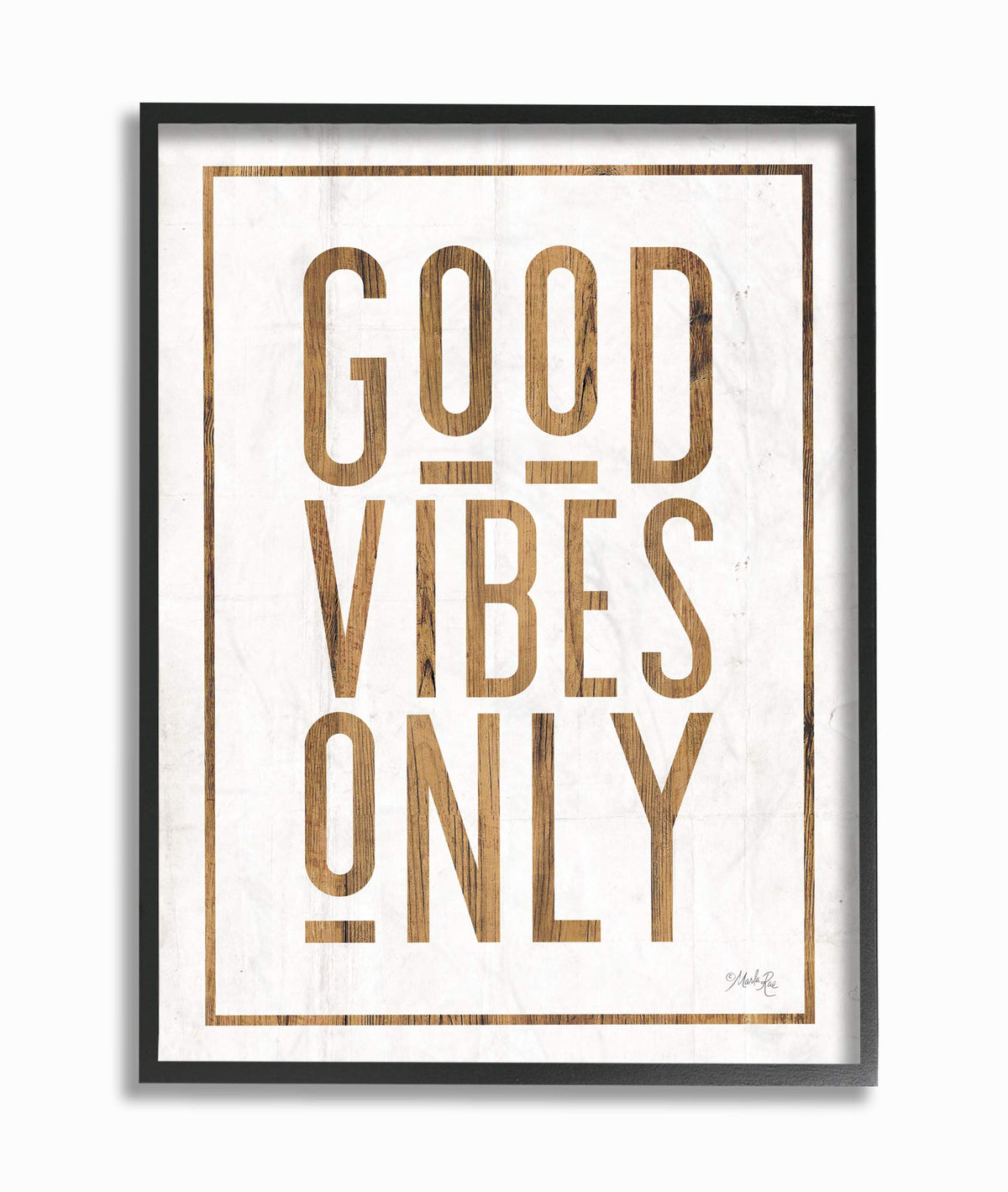 Stupell Industries Good Vibes Only Rustic White And Exposed Wood Look Sign Black Framed Wall Art, 24 X 30, Multi Color