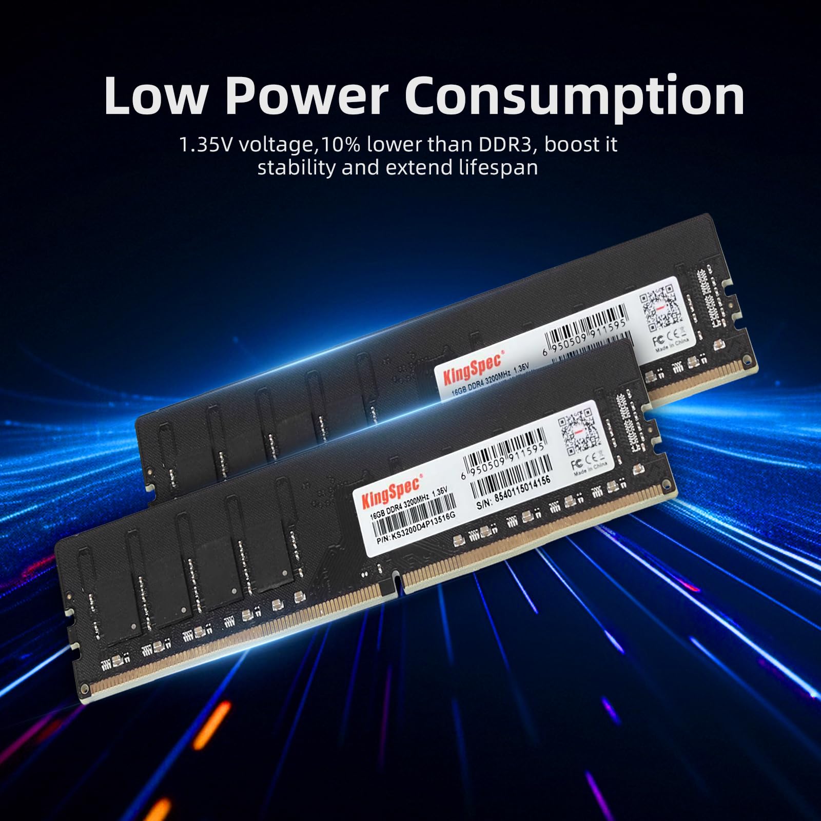 Kingspec 16Gb Ddr4 Ram 3200Mhz, 1.35V 288 Pin Dimm Cl18 Desktop Memory Module