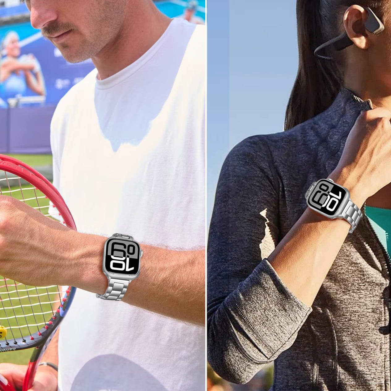 Trumirr Band For Apple Watch Series 9 8 7 41Mm Silver, Solid Stainless Steel Watchband Replacement Strap For Iwatch Se Series 8