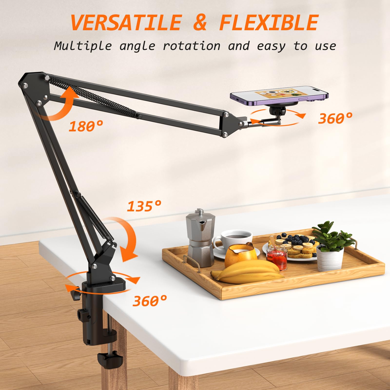 Vrig Magnetic Phone Holder Mount For Desk,Magsafe Flexible Overhead Phone Mount Stand,360 Free Adjustable Long Arm Cell Phone St