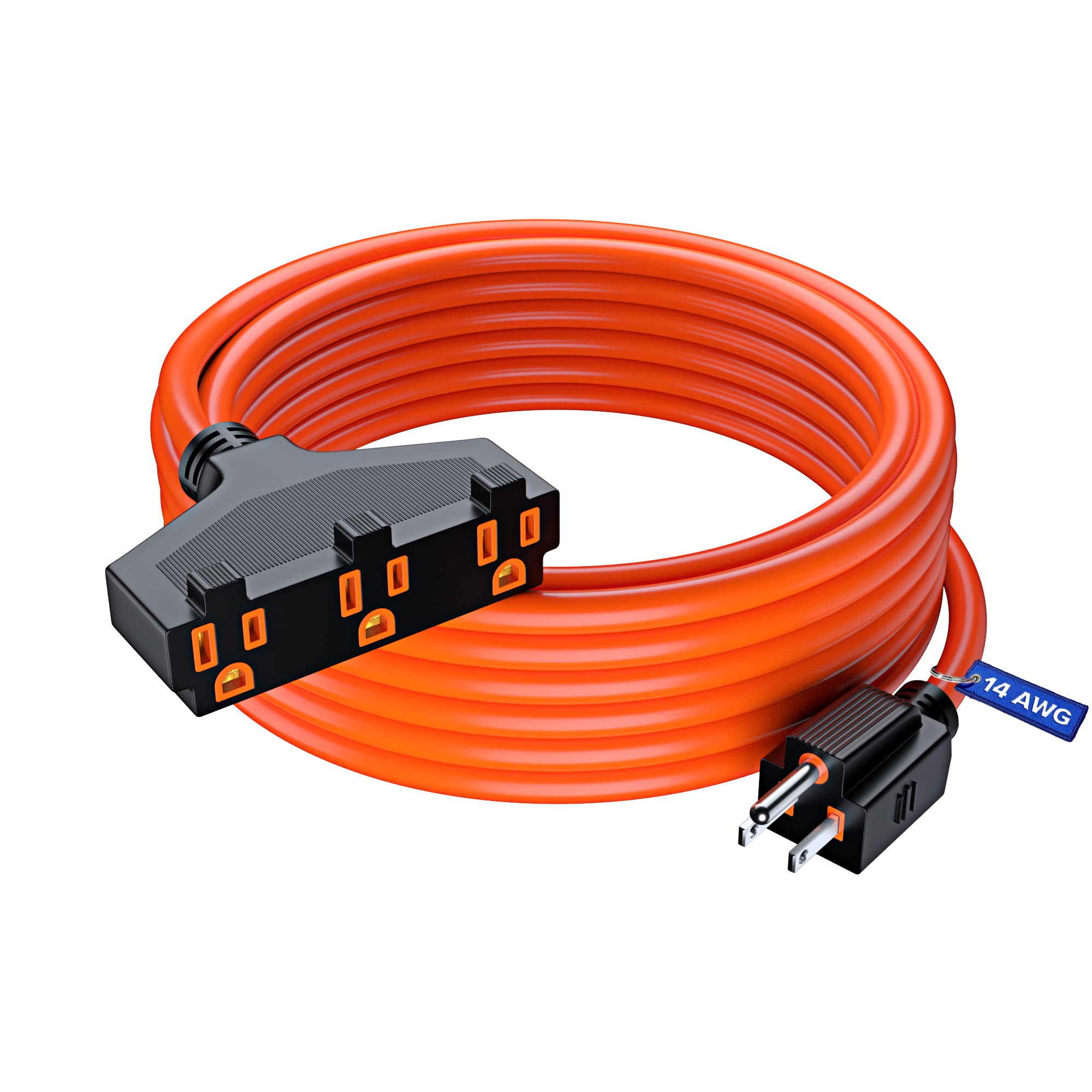 Extension Cord 30 Feet, Sjtw Extension Cord With Multiple Outlets, 14 Gauge (Orange) Etl Listed