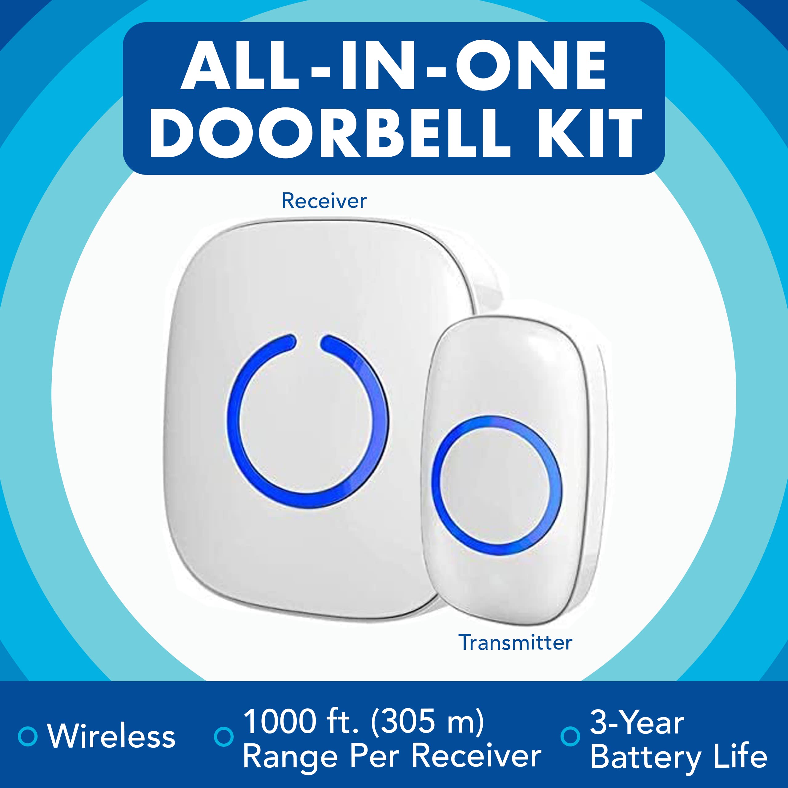 Sadotech Wireless Doorbell For Home - Battery Operated, 1000 Feet, Wireless Door Bell W/Led Flash, 1 Push Button + 1 Receiver, B