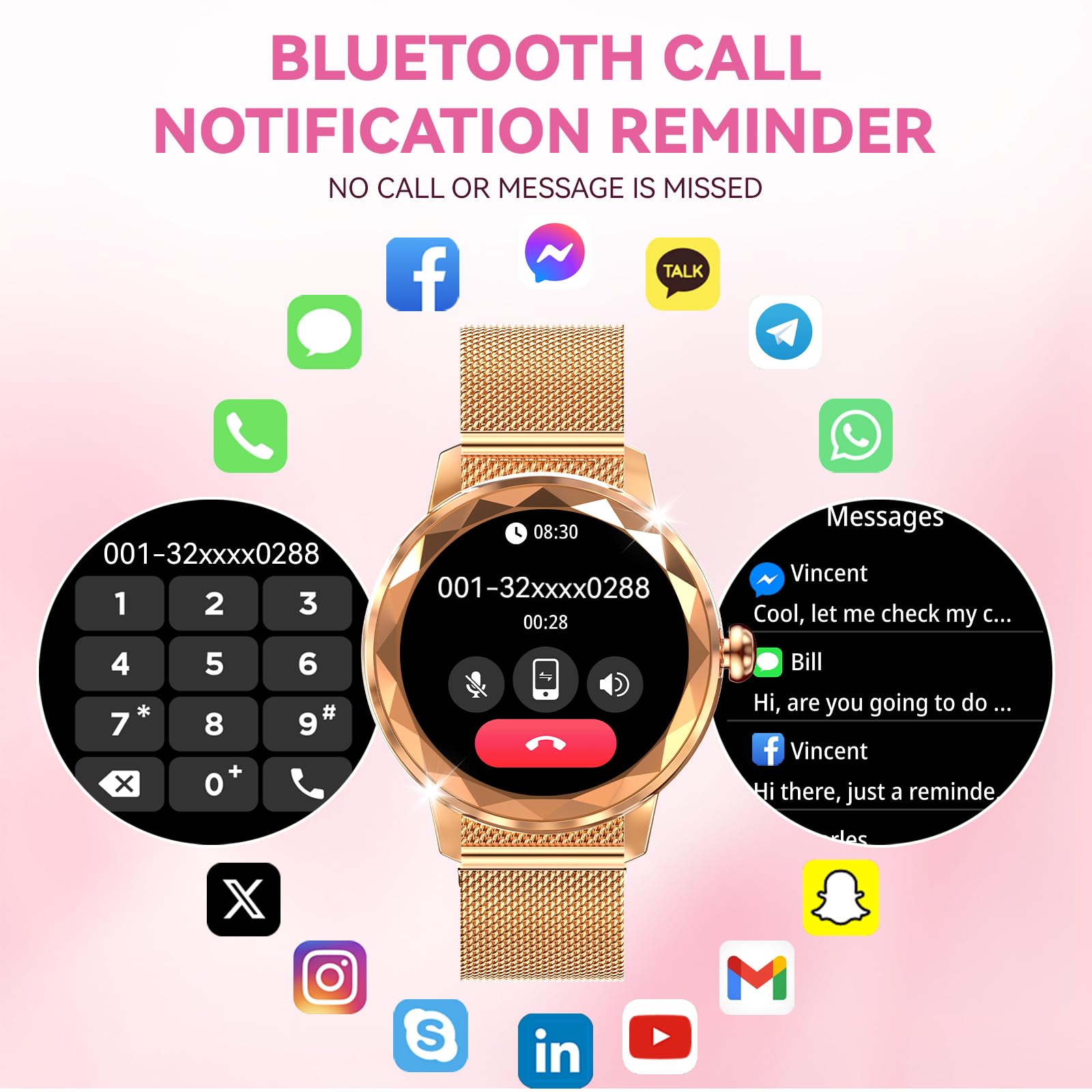 Smart Watch For Women With Make/Answer Call, 1.2  Adjustable Fitness Watch With Heart Rate Sleep Monitor Female Cycle And 100+ S