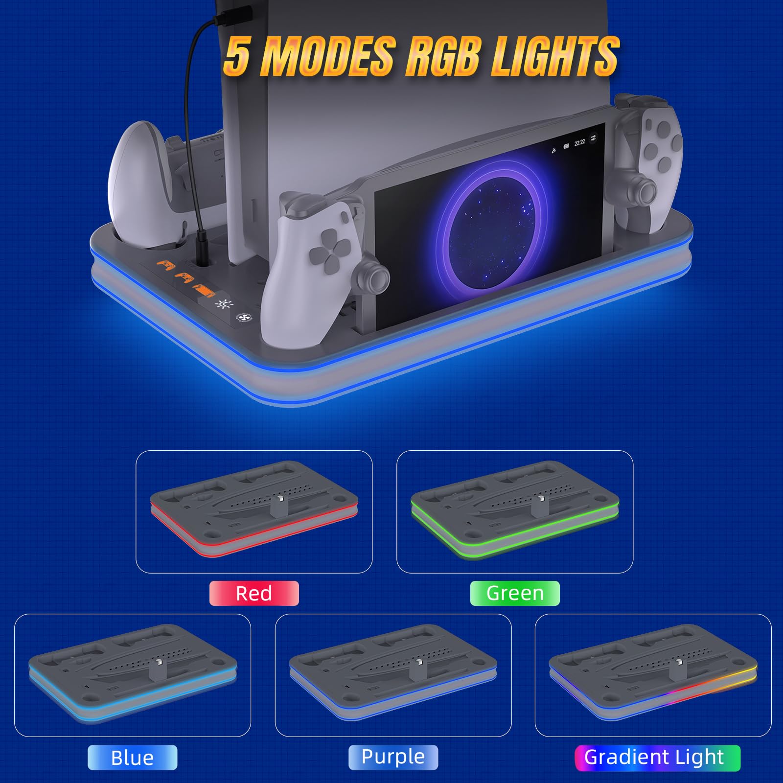 Ps5 Stand And Cooling Station With Rgb Led Controller Charger For Playstation 5, Ps5 Controller Charger For Dual Sense & Edge Co