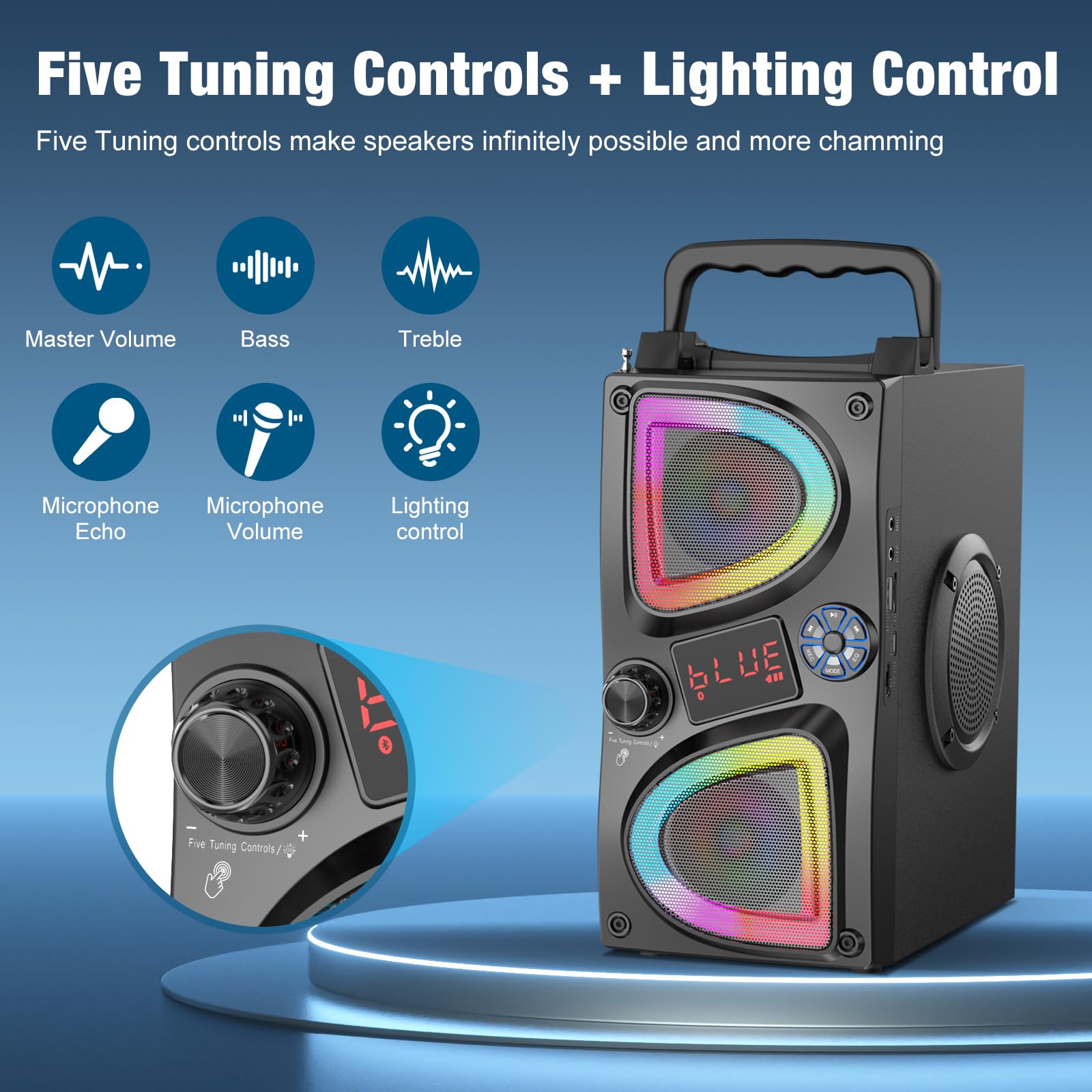 Bluetooth Speaker, 60W(Peak) Wireless Portable Small Home Party Speakers With Double Subwoofer Deep Bass, Microphone, Fm Radio,