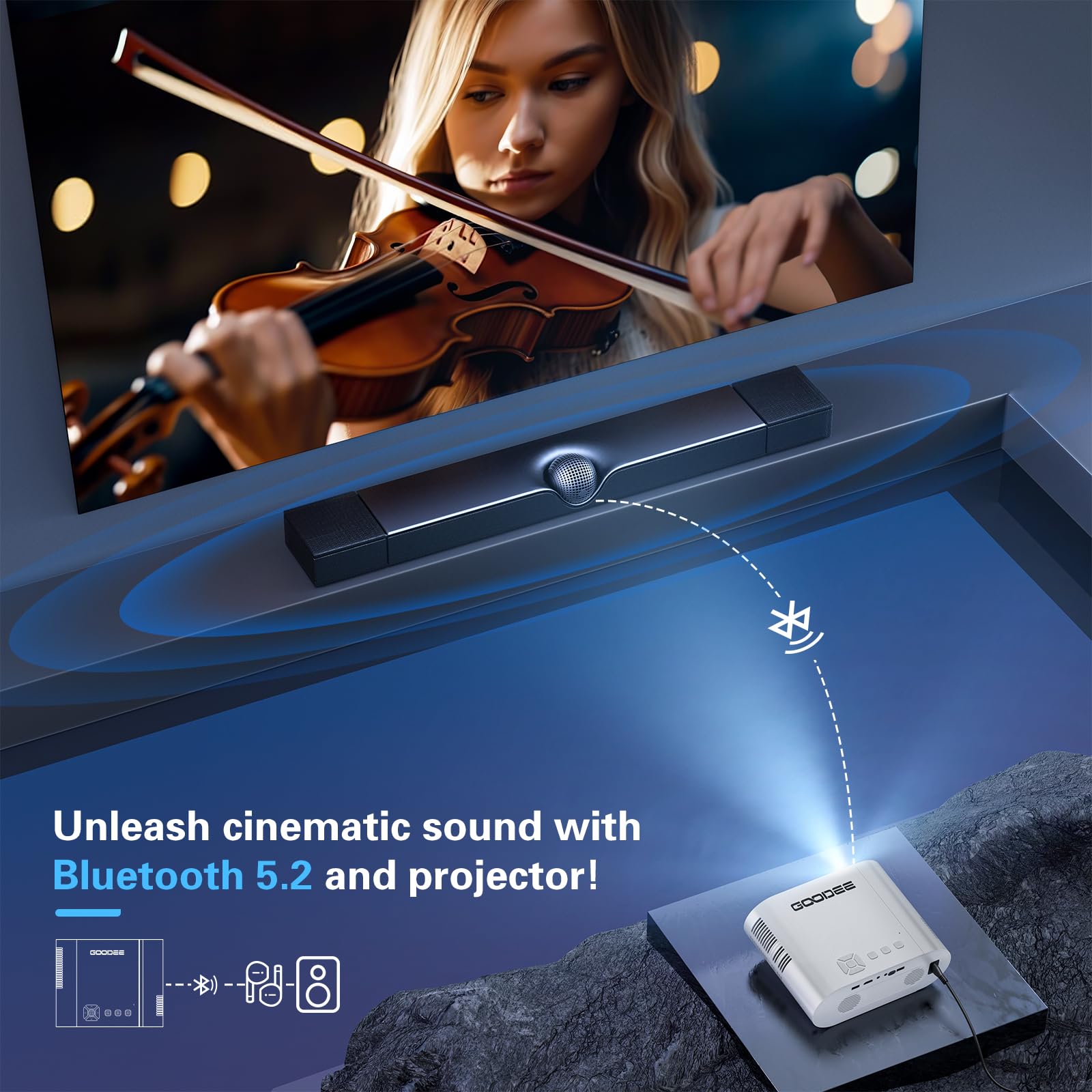4K Projector, Goodee Projector With Wifi And Bluetooth, Mini Projector With Auto Keystone And Remote Focus, Native 1080P Home Th