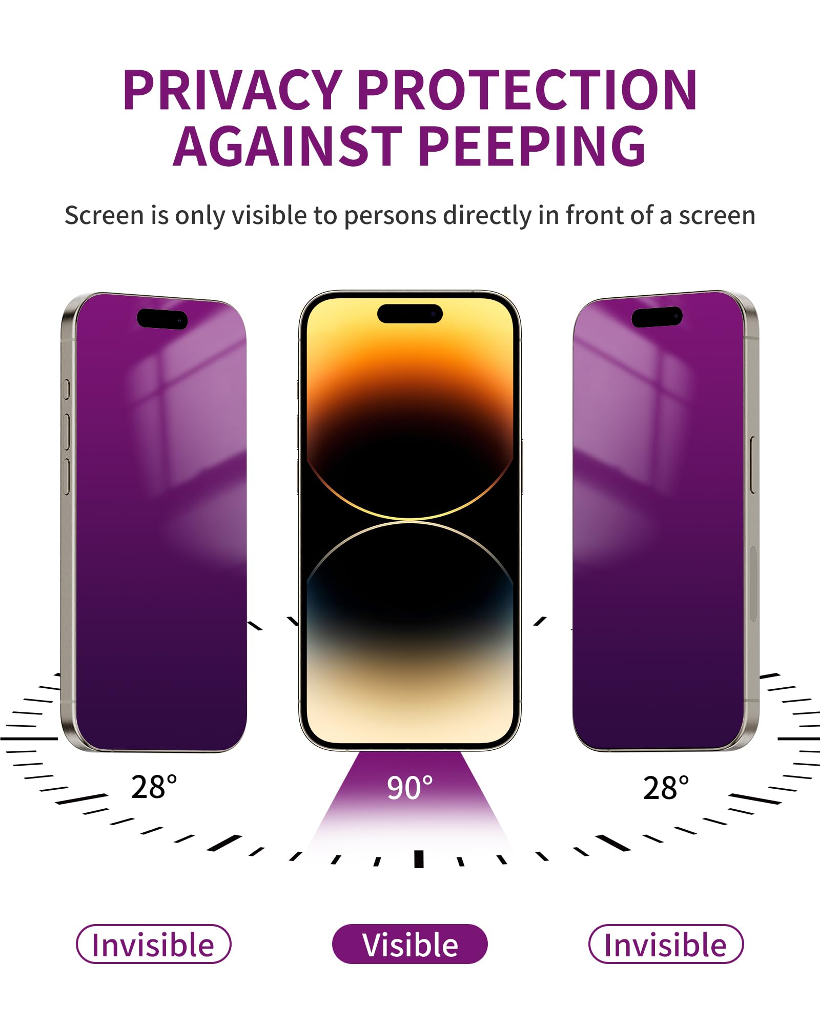 Ifaeveus 2 Pack Privacy Screen Protector For Iphone 14 Pro Tempered Glass For 14Pro 6.1Inch Private Saver Purple Anti Blue Light