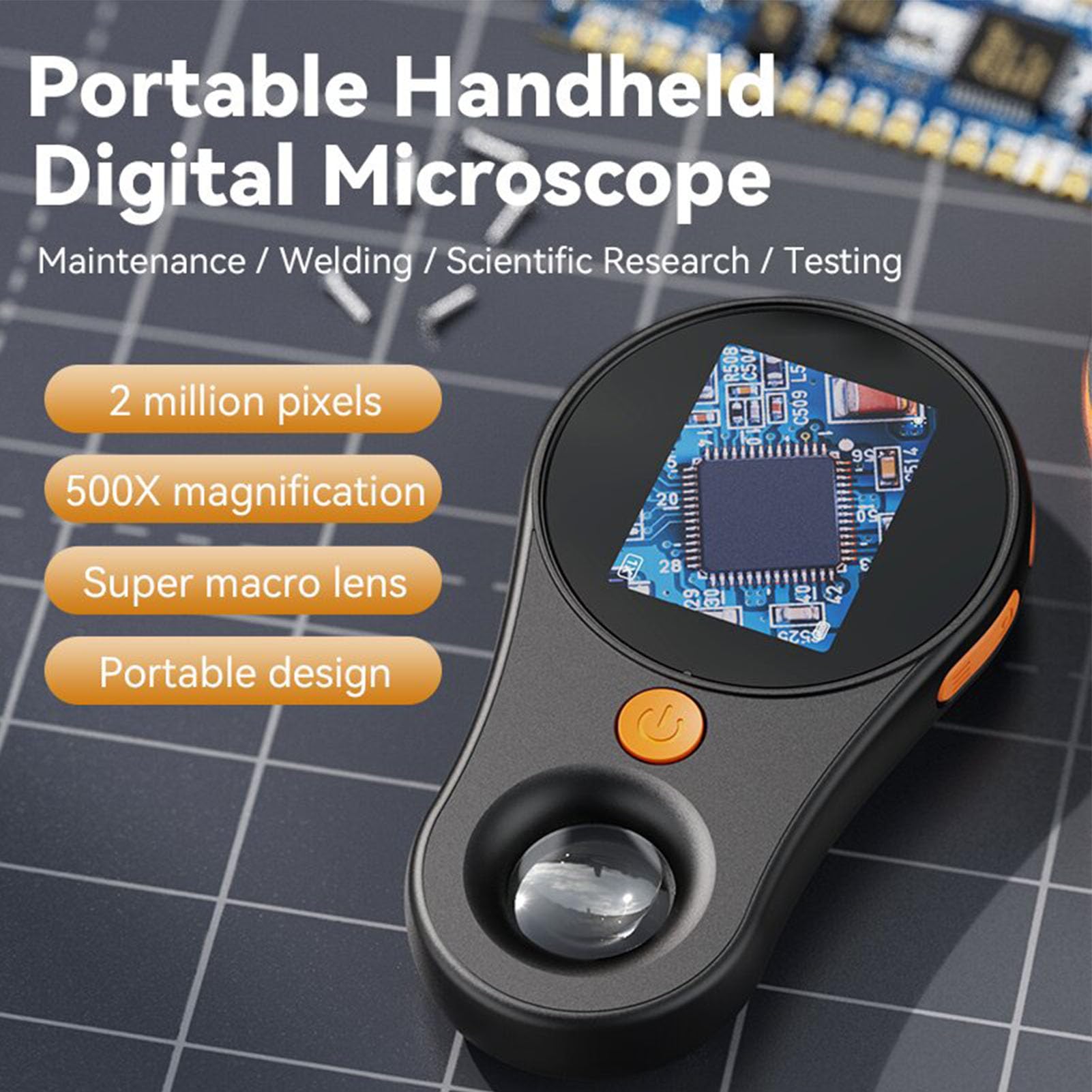 Handheld Digital Microscope,500X Magnification 2Mp 1920X1080P Hd Digital Microscope With Screen,Portable Microscope For Kids And