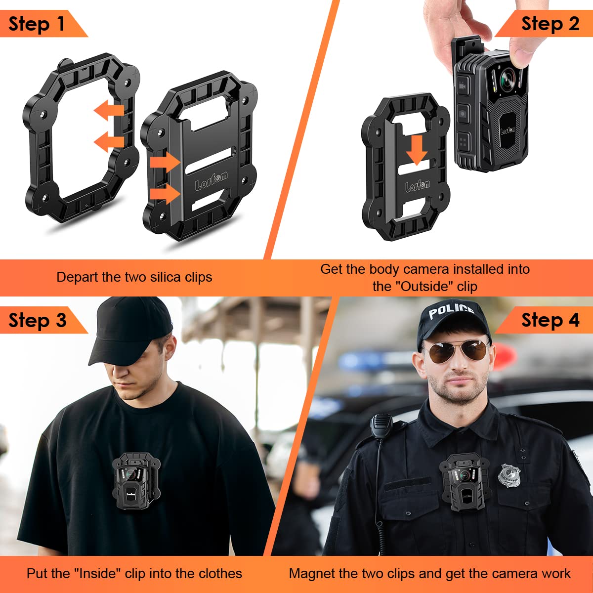 Losfom 8Pcs Magnetic Suction Back Clips For Law Enforcement Cameras, Black