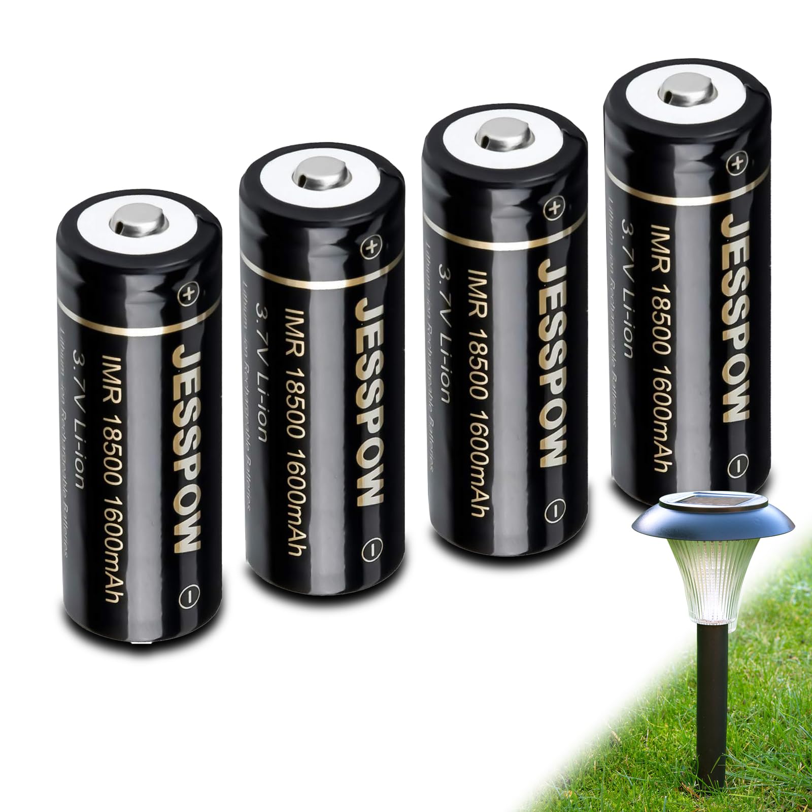 JESSPOW 18500 Rechargeable Batteries, IMR 18500 Rechargeable Li-ion Battery 1600mAh 3.7V [ for Flashlight, Solar Garden Light ] 