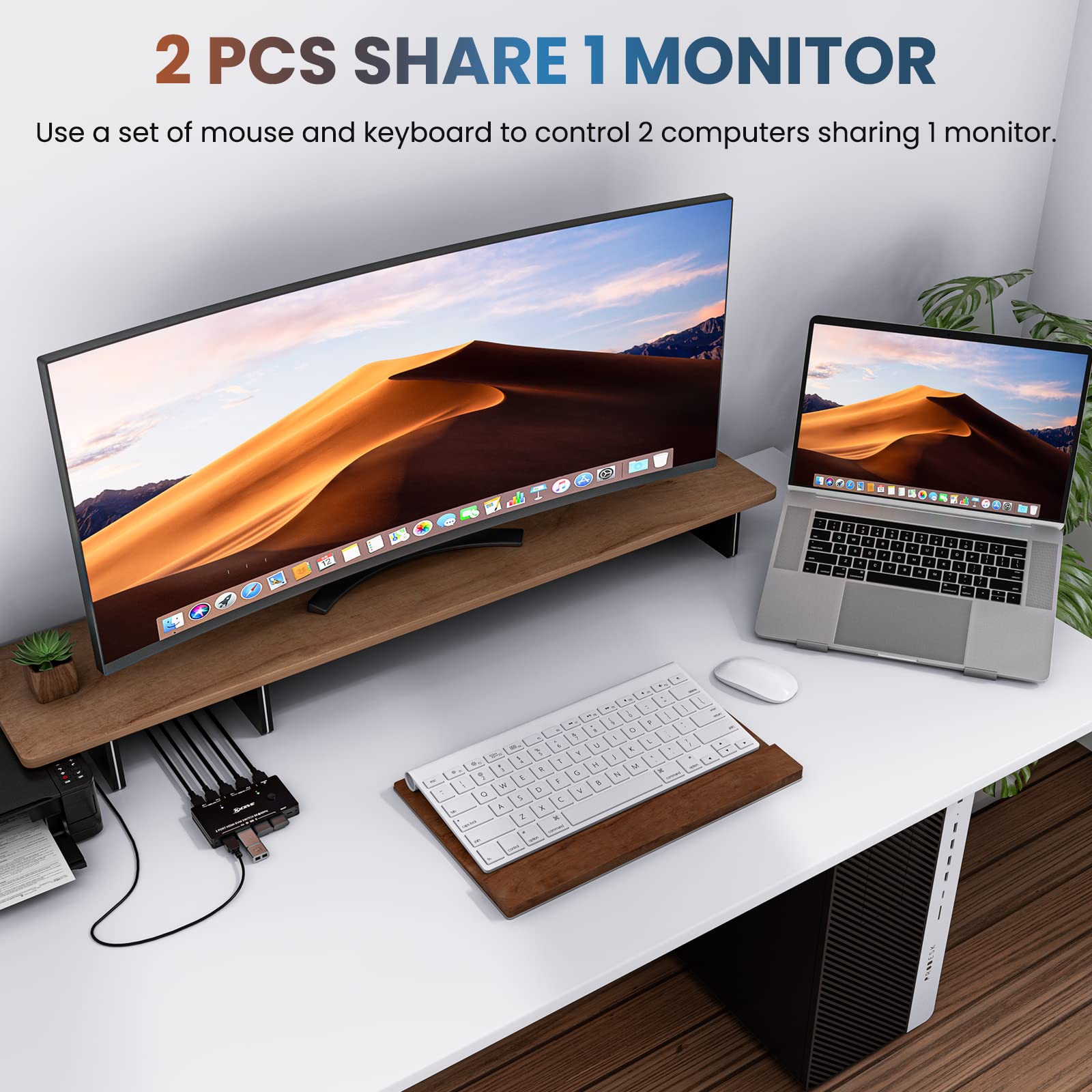 Kvm Switch Hdmi 2 Port Box,Usb 3.0 And Hdmi Switch 8K@60Hz For 2 Computers Share Keyboard Mouse Printer And 1 Hd Monitor,With Re