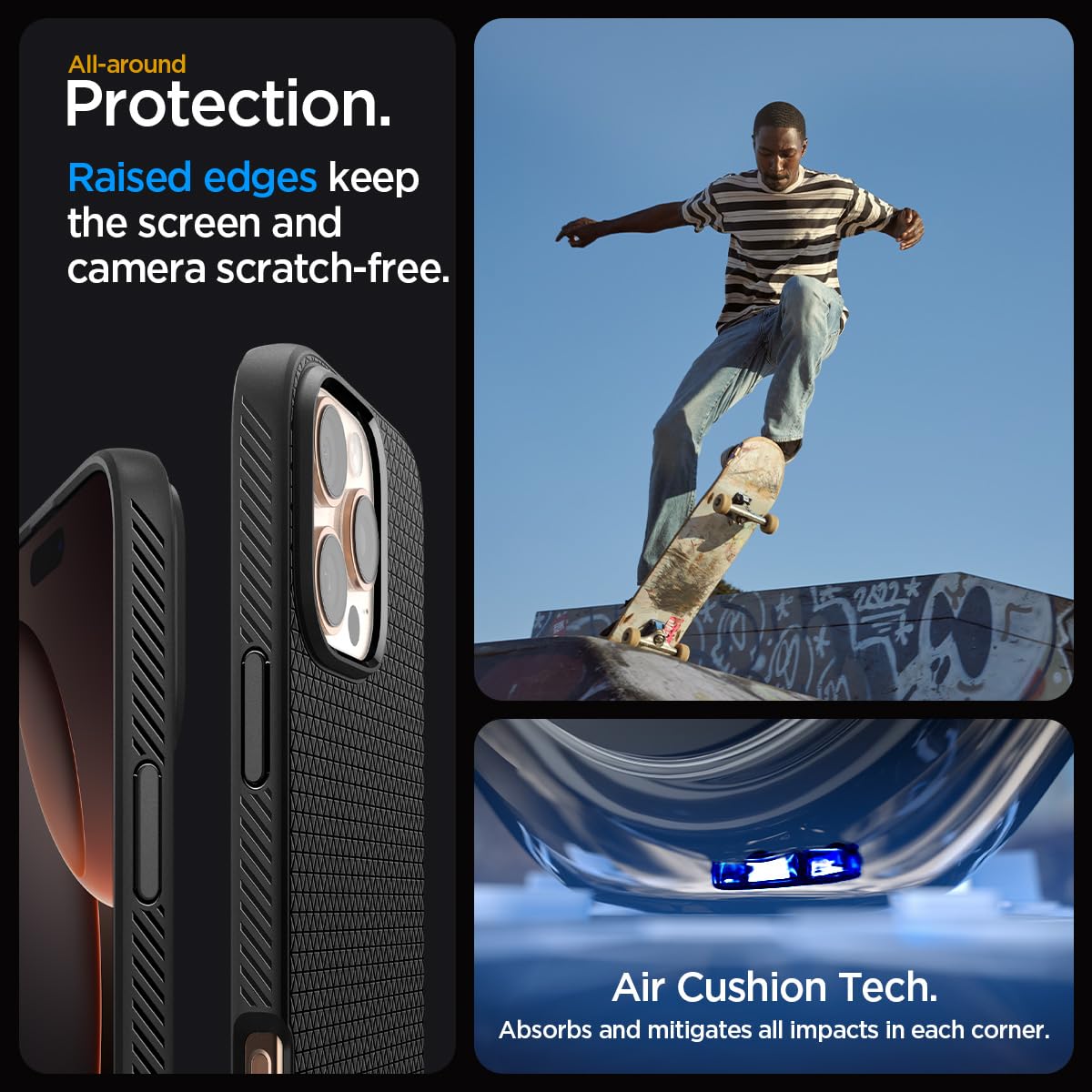 Spigen Liquid Air Designed For Iphone 16 Pro Case [Not Compatible With Magsafe], [Military Grade Protection]   Matte Black