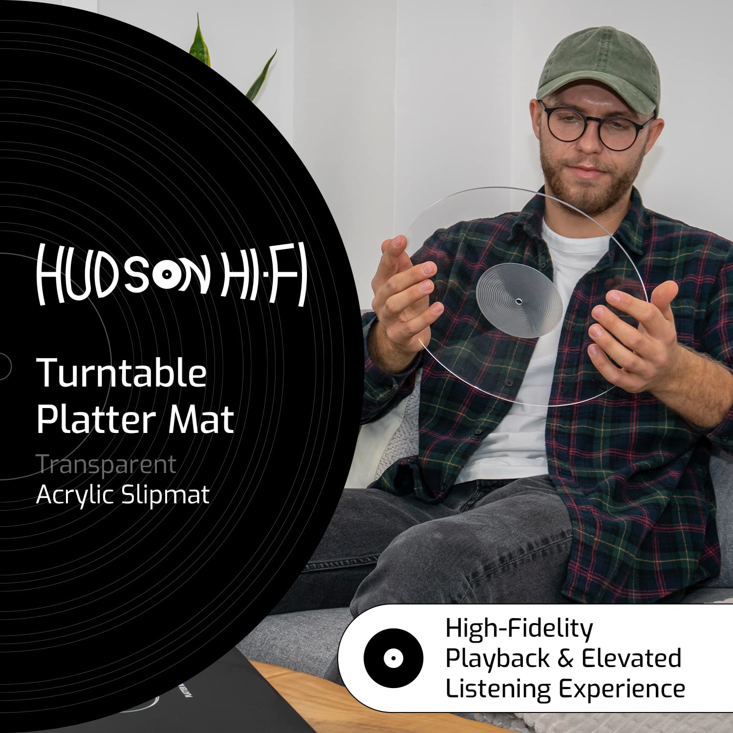 Hudson Hifi Acrylic Turntable Mat - Transparent - Enjoy Richest Tones, Crispest Sonic Clarity, Tightest Bass - 11.75    Anti-Sta