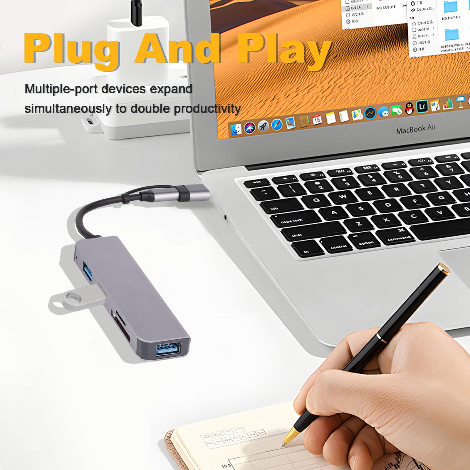 Xuangui Ultra Slim Usb/Usb C Hub, 5 In 1 Usb C To Usb Adapter With 3 Usb A Ports Splitter And Sd/Tf Card Reader, Usb Extender Fo