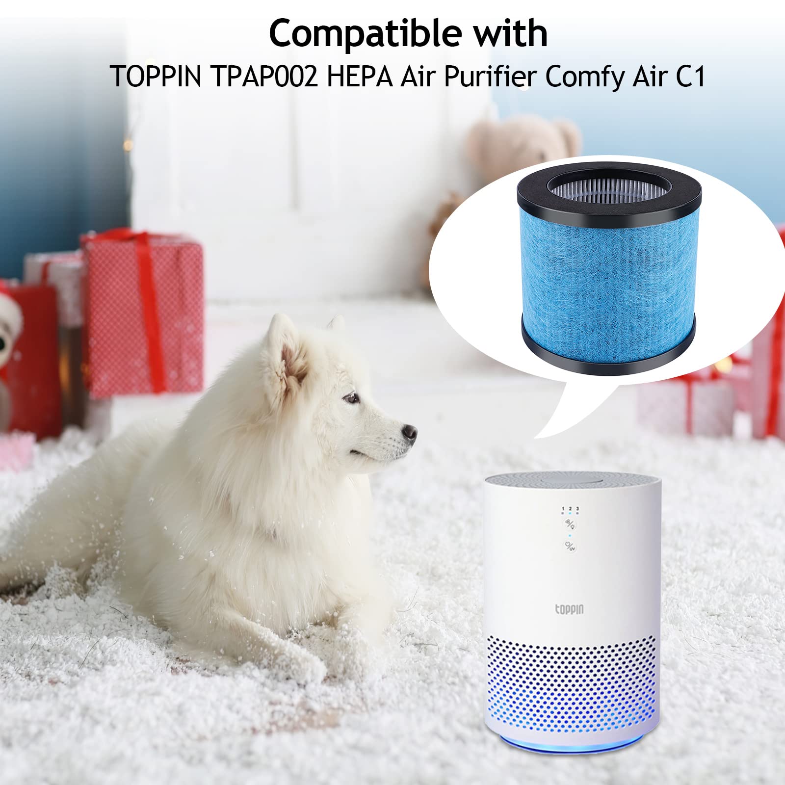 Keepow Tpap002 Hepa Filter Replacement Compatible With Toppin Tpap002 Hepa Air Purifier Comfy Air C1, Part # Tpff002 (2 Pack)
