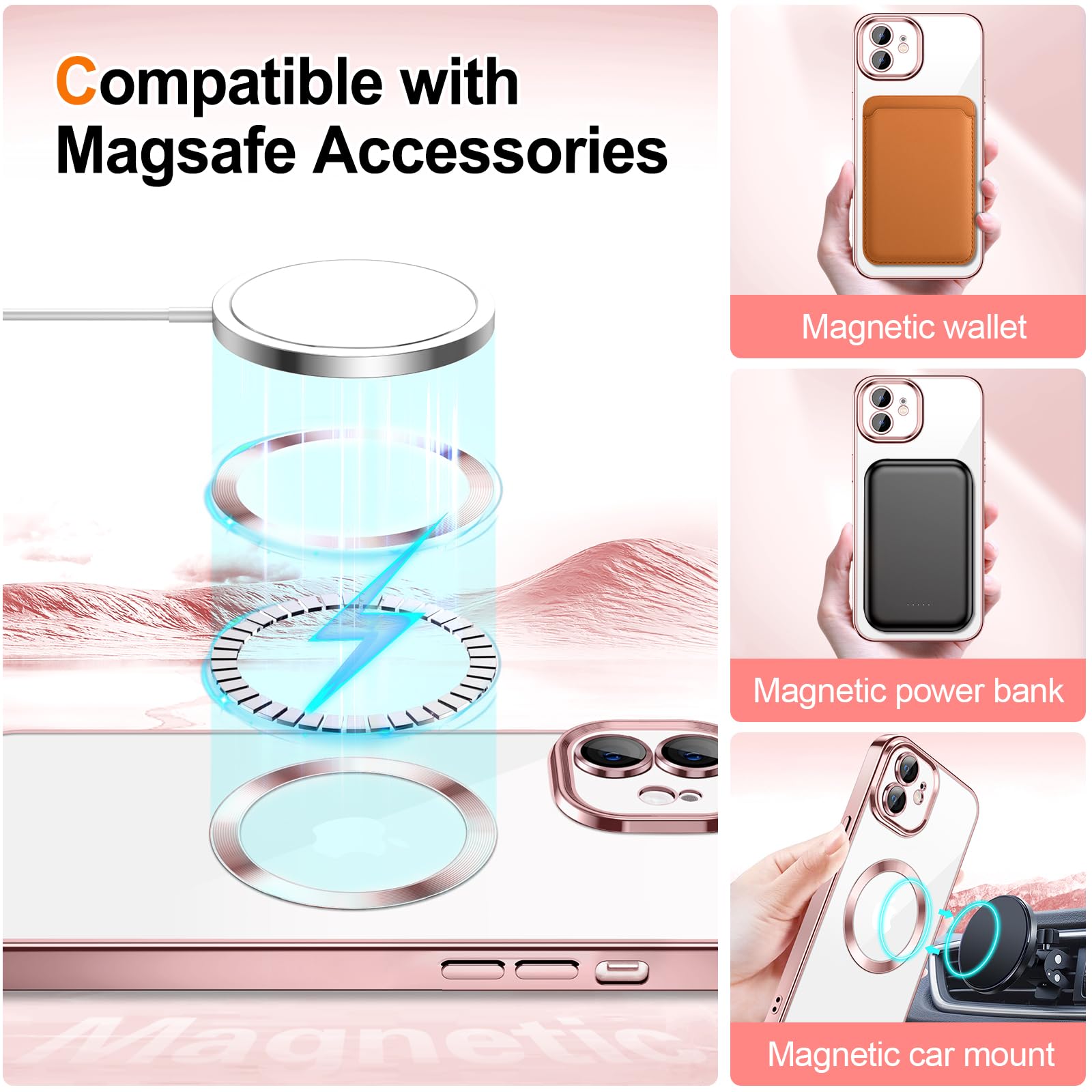Hython For Iphone 12 Case Clear Magnetic Glitter Phone Cases [Compatible With Magsafe] Full Camera Lens Protector Slim Gradient