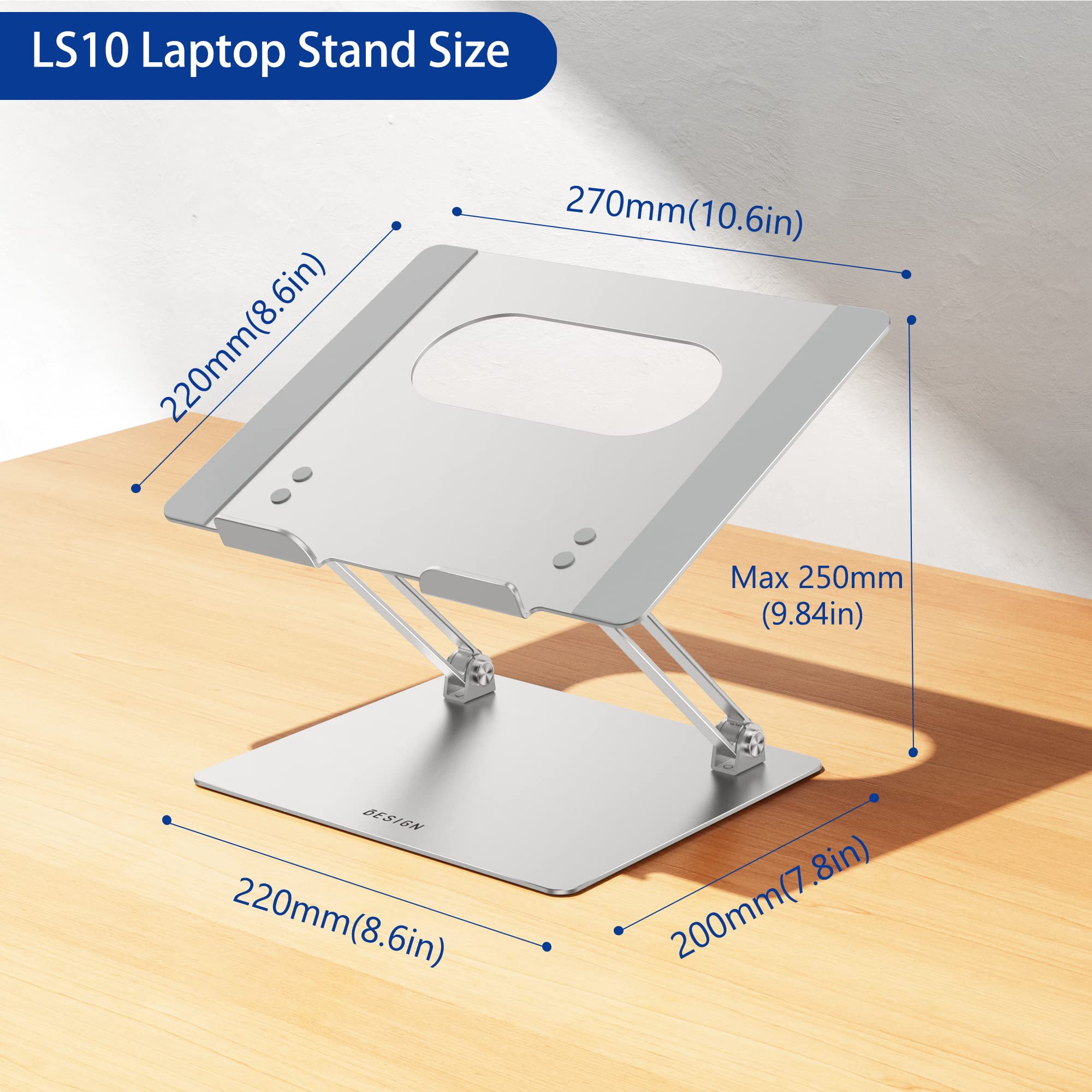 Besign Ls10 Aluminum Laptop/Computer Stand, Ergonomic Adjustable Notebook Stand, Riser Holder, Compatible With Air, Pro, Dell, H
