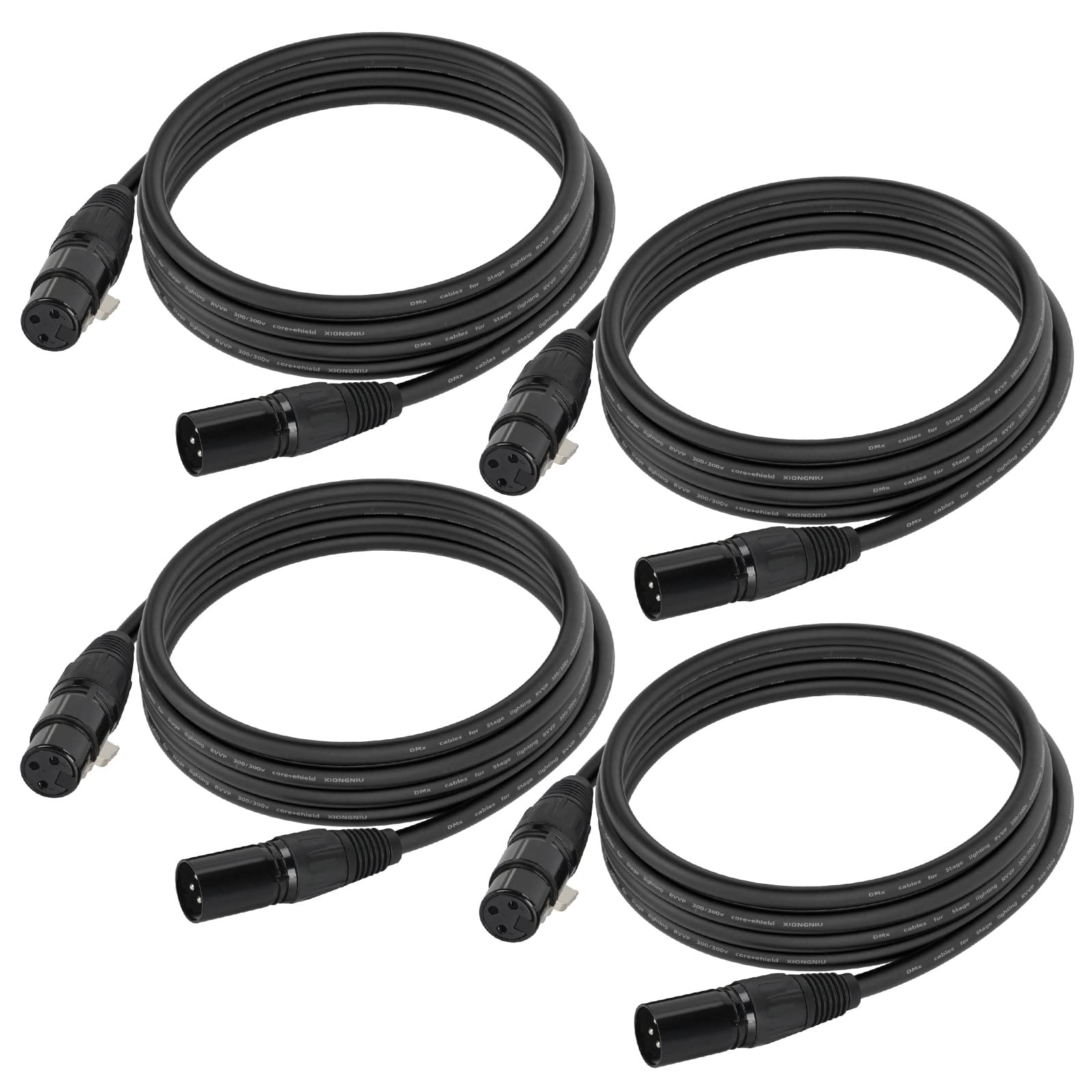 Gruolin 10Ft Dmx Cable, 4 Pack 3M Dmx Light Cables Dmx Wires, 3 Pin Xlr Male To Female Stage Signal Cable With Metal Connectors