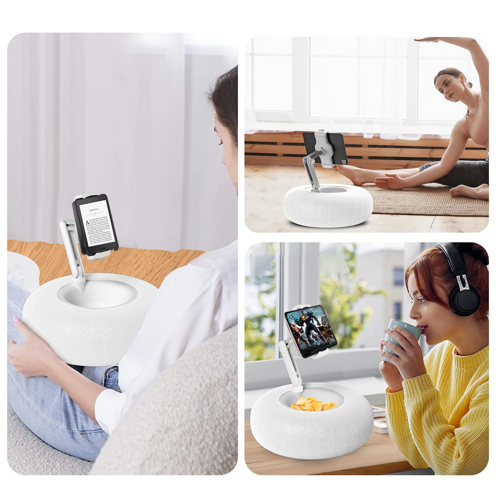 Debtrop Kindle Pillow Stand Holder With Snack Bowl For Reading In Bed, Cozy Tablet Phone Ipad Pillow Stand For Lap Compatible Wi